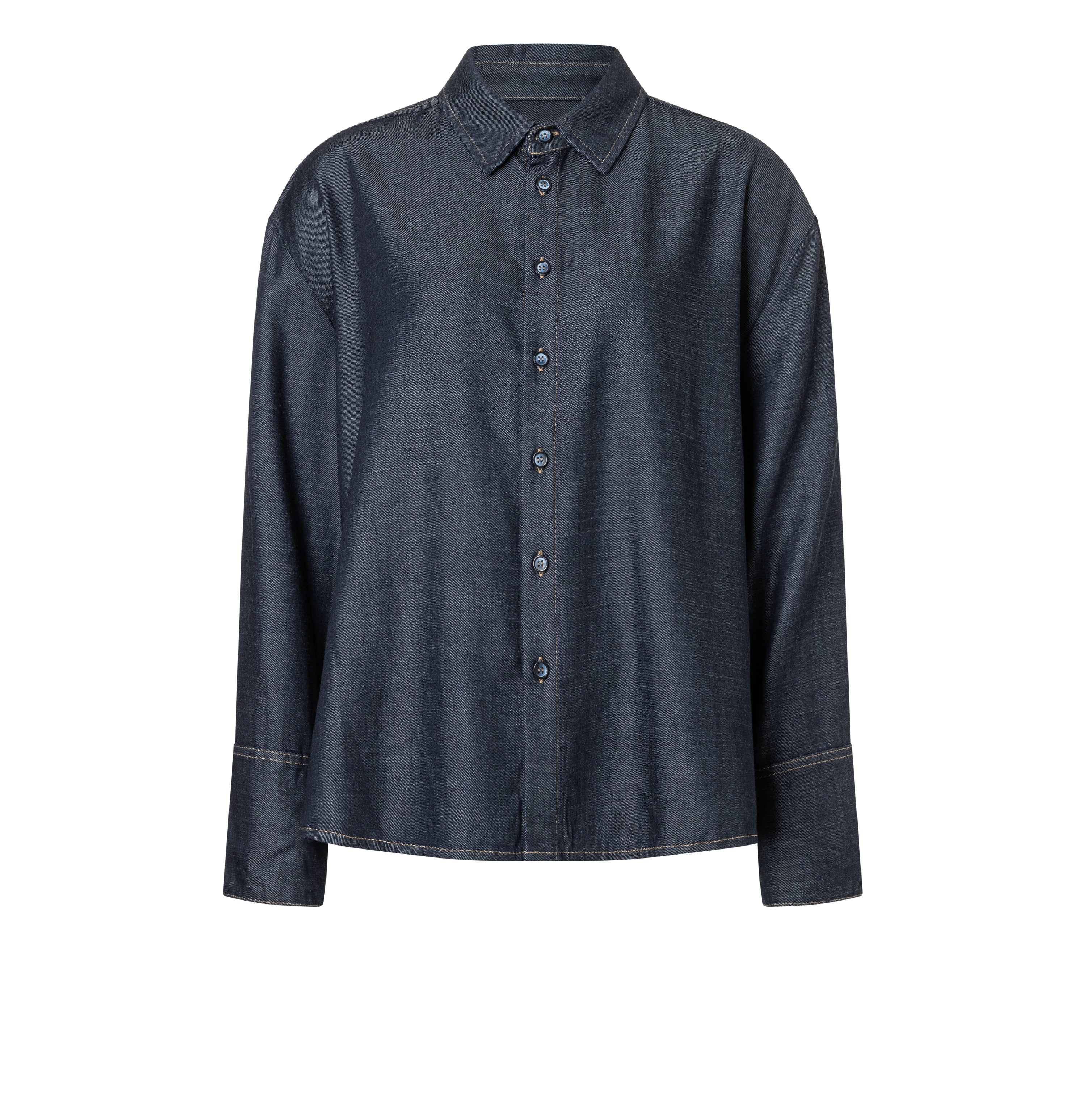 Denim shirt with high viscose content. | OVER SHIRT | fashion rinsed | Front view of bust