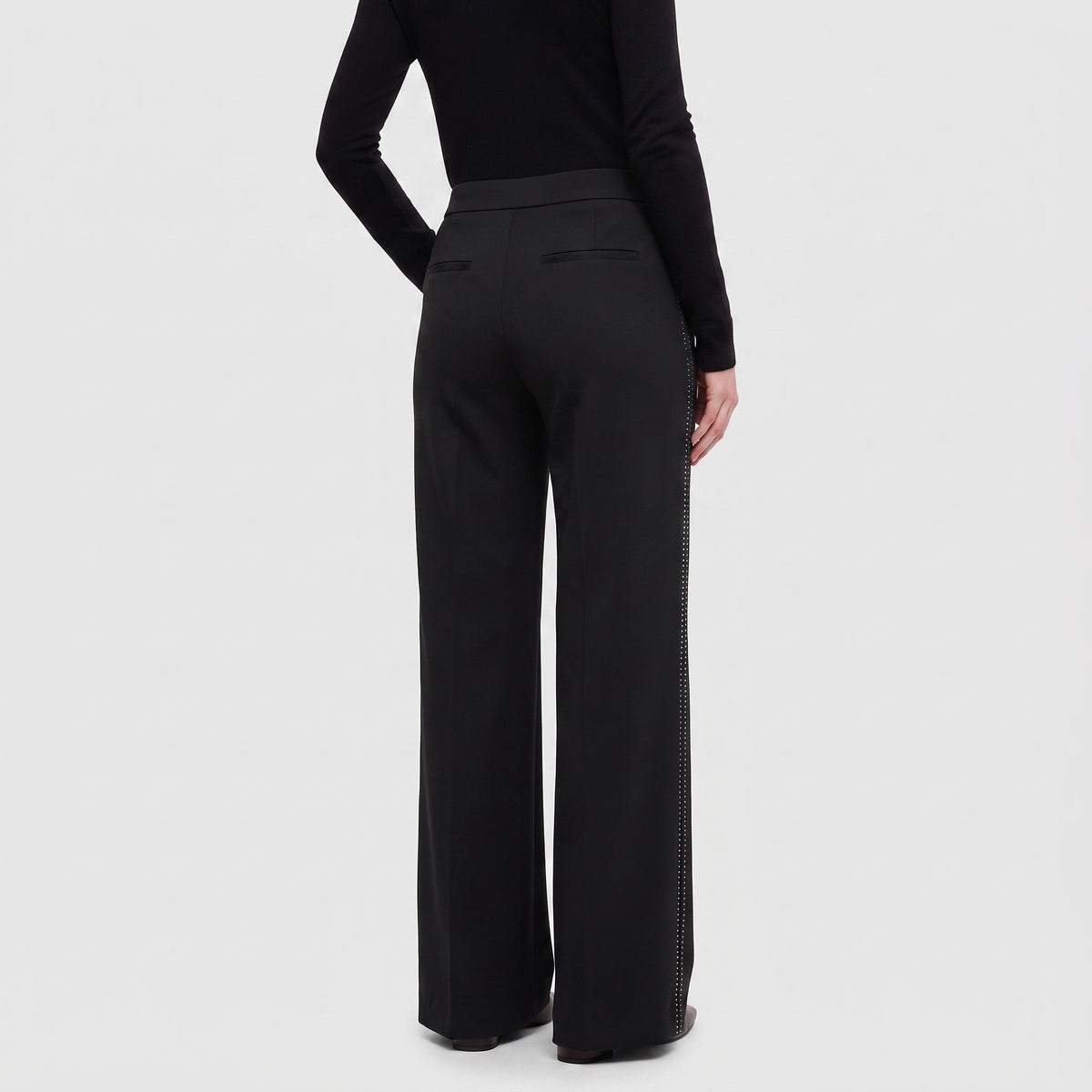 Wide jersey trousers with rhinestones. | CHIARA glam | black | Back view of model