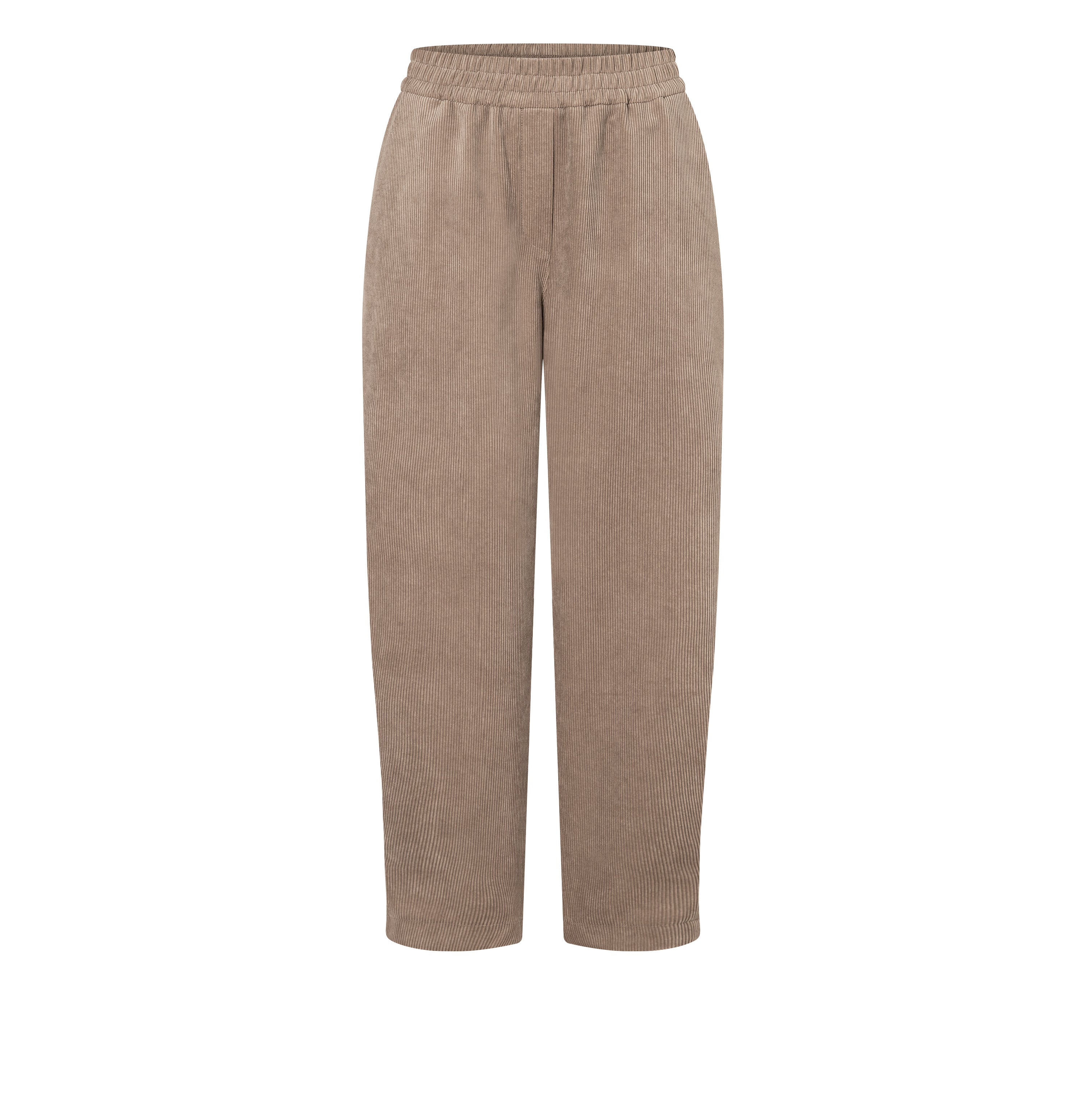 Relaxed trousers made of flowing corduroy. | EVA 2.3 | oxide brown | Front view of bust