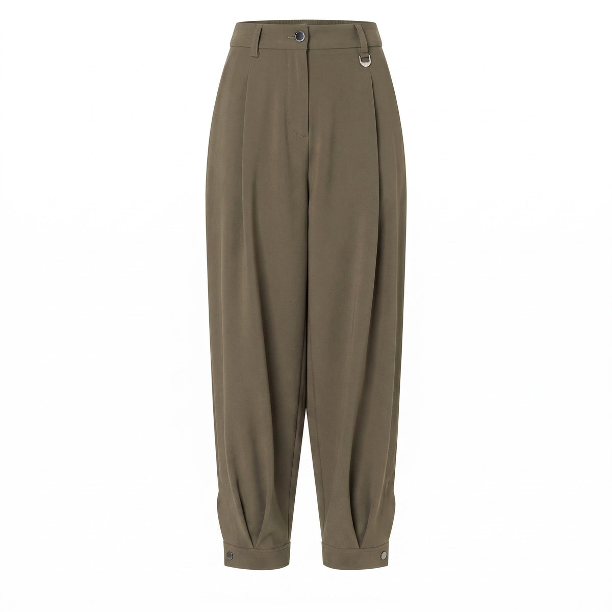 Floating crepe trousers with cuffs. | BALLOON | olive night | Front view of bust