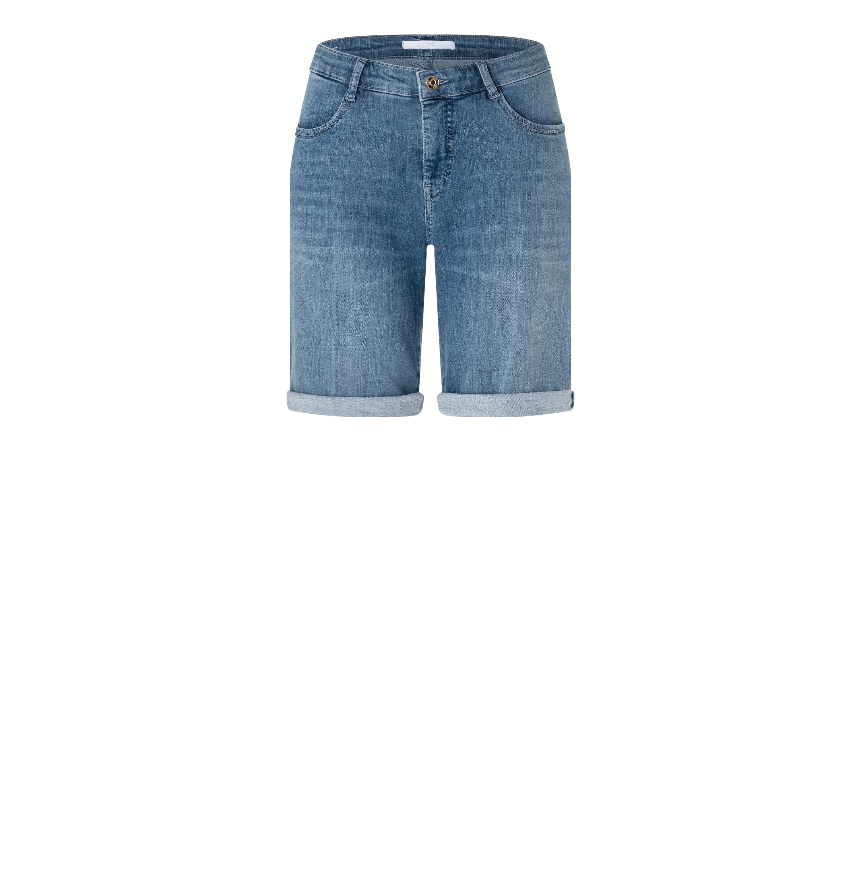 Turned-up jeans shorts made of light denim. | SHORTY summer clean | commercial summer blue wash | Front view of bust