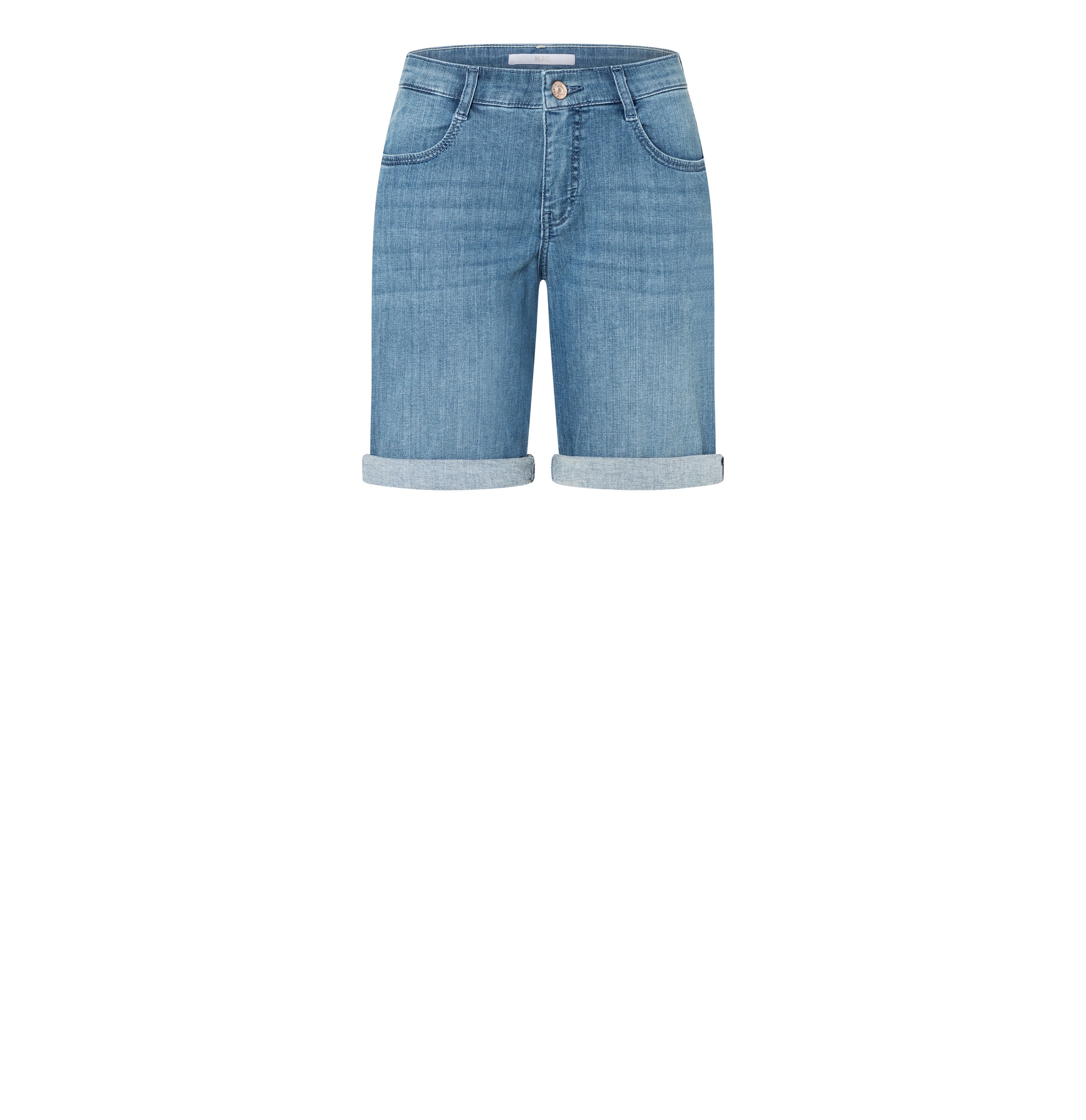Turned-up shorts made of light denim. | SHORTY summer clean | summer blue authentic used | Front view of bust