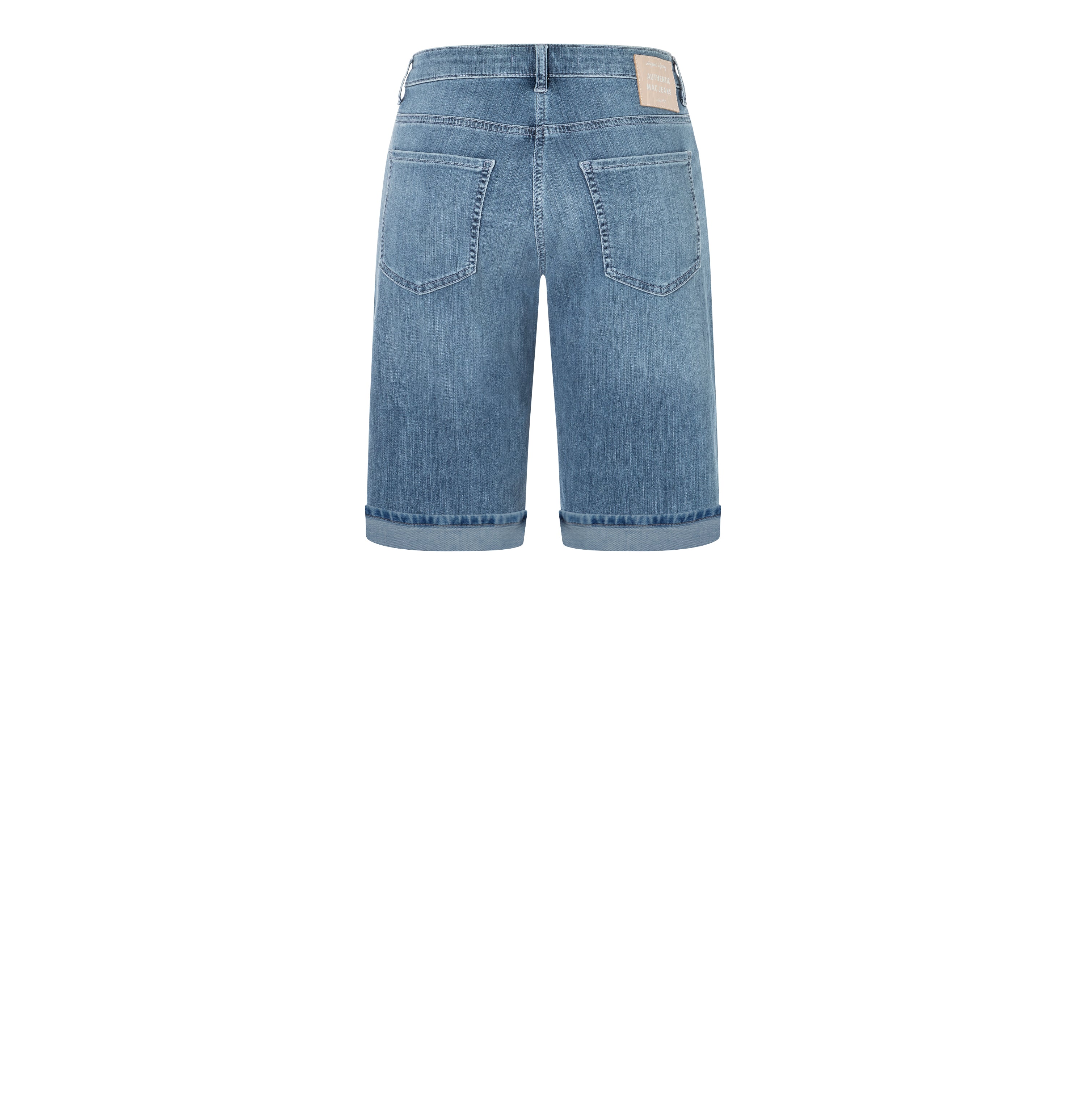 Turned-up jeans shorts made of light denim. | SHORTY summer clean | commercial summer blue wash | Back view of bust