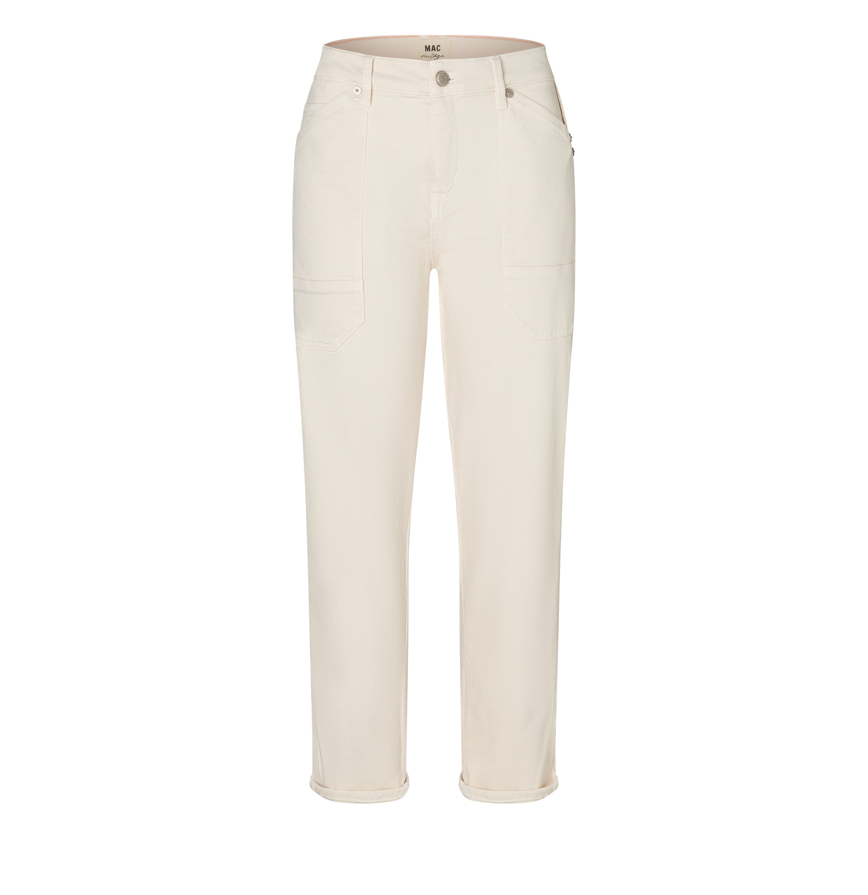 Low cut relaxed fit jeans. | IOWA Baggy | antique white PPT | Front view of bust