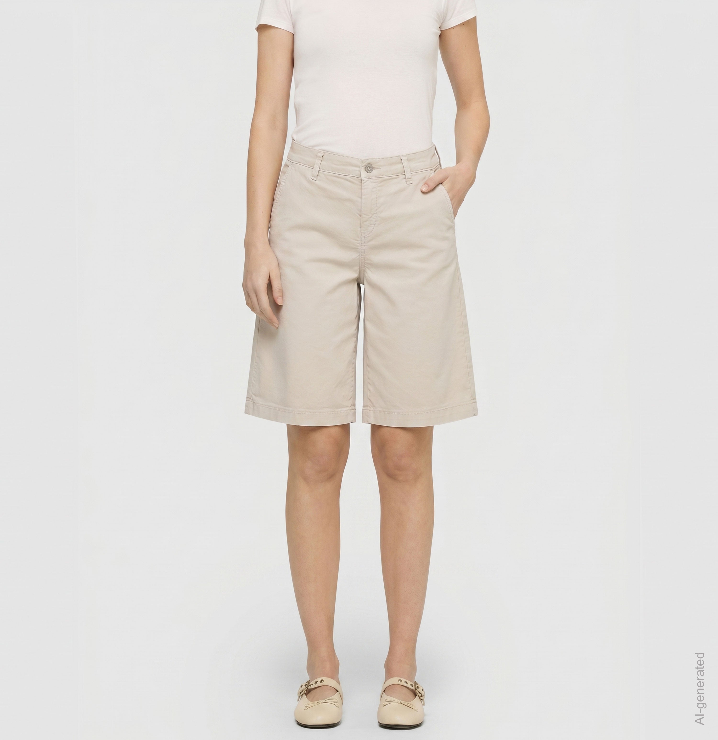 Relaxed chino shorts made of stretch gabardine. | CHINO Bermuda | ivory PPT | Front view of model