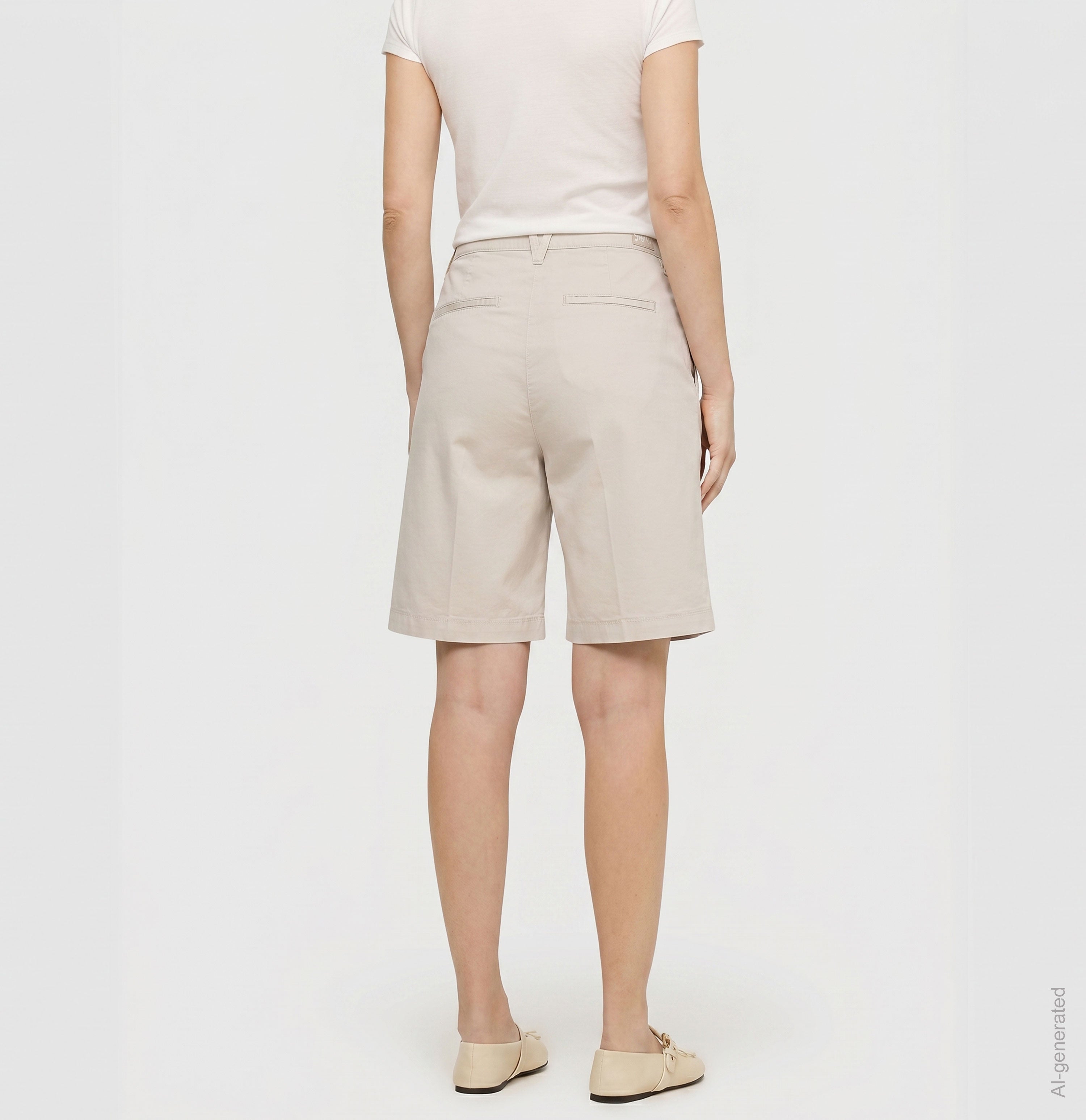 Relaxed chino shorts made of stretch gabardine. | CHINO Bermuda | ivory PPT | Back view of model