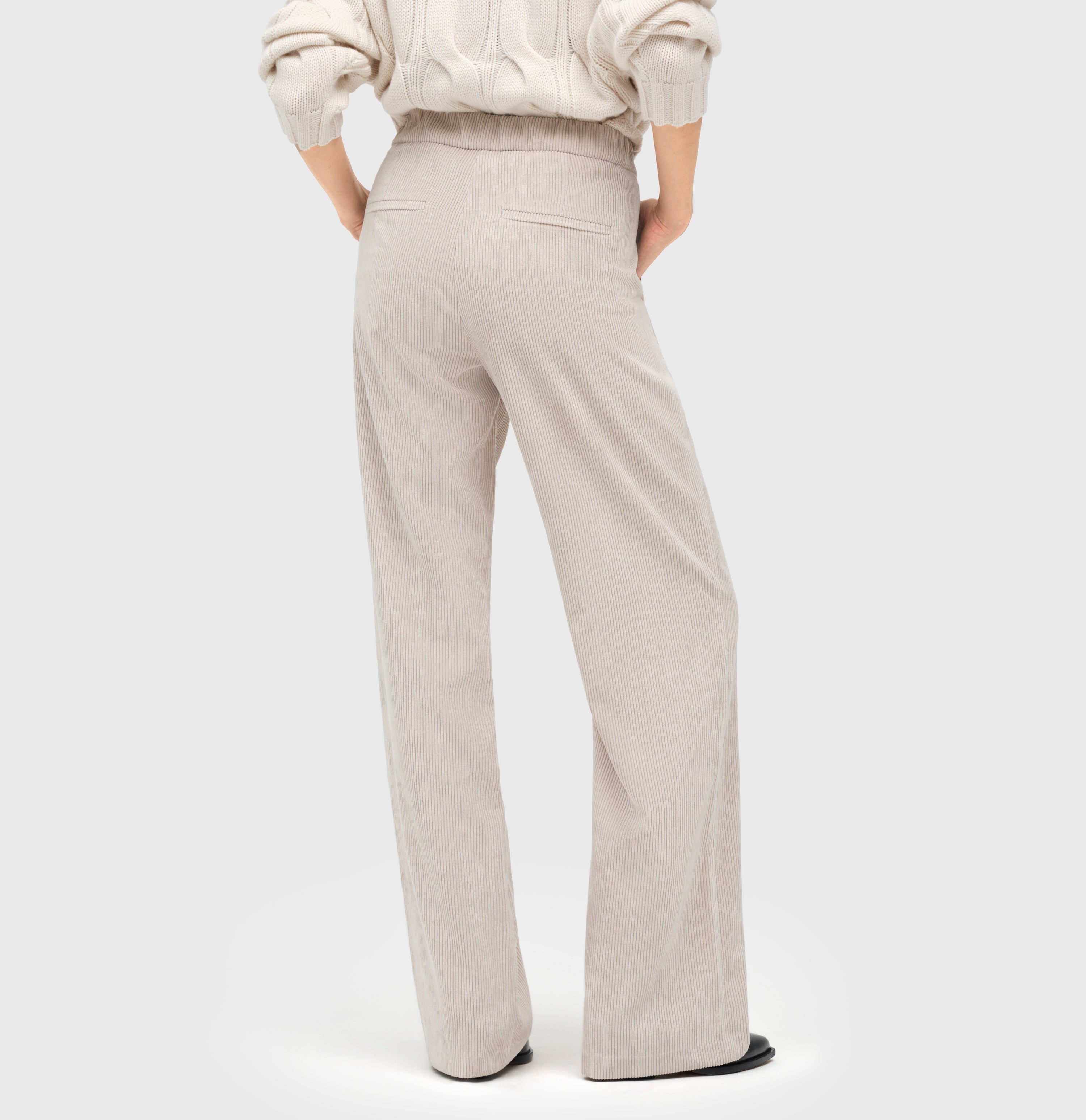 Wide fit made from light, flowing wide wale corduroy. | CHIARA | sand beige | Back view of model