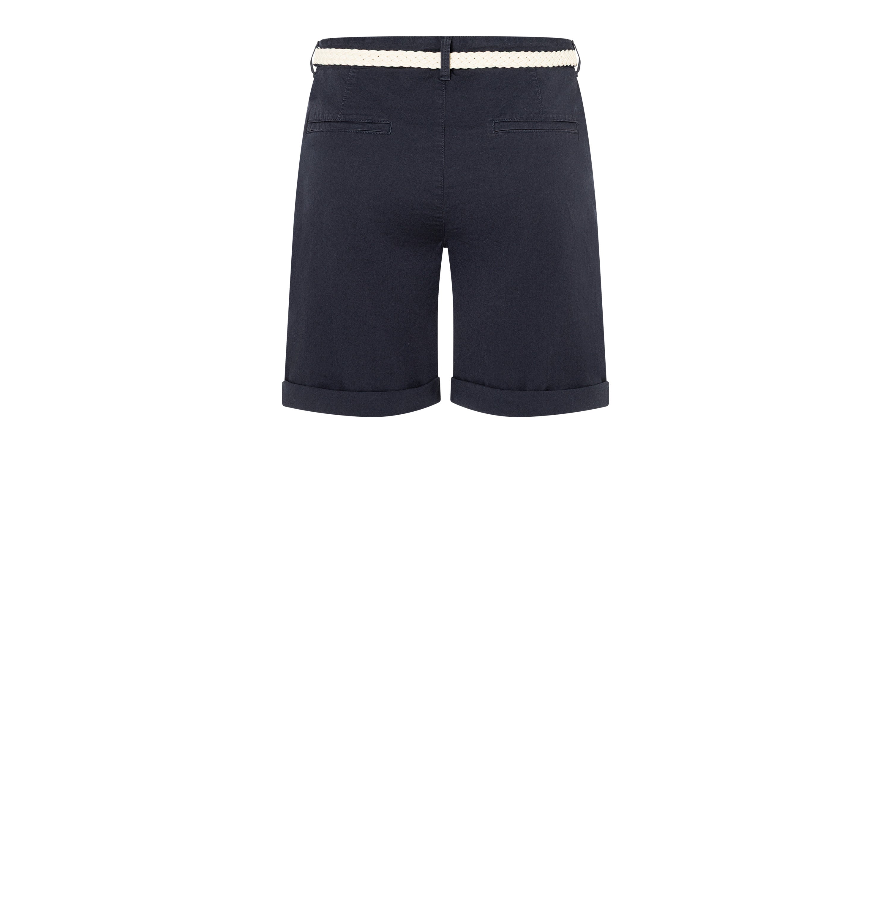 Chino shorts with a braided belt. | CHINO SHORTS belt | dark blue PPT | Back view of bust