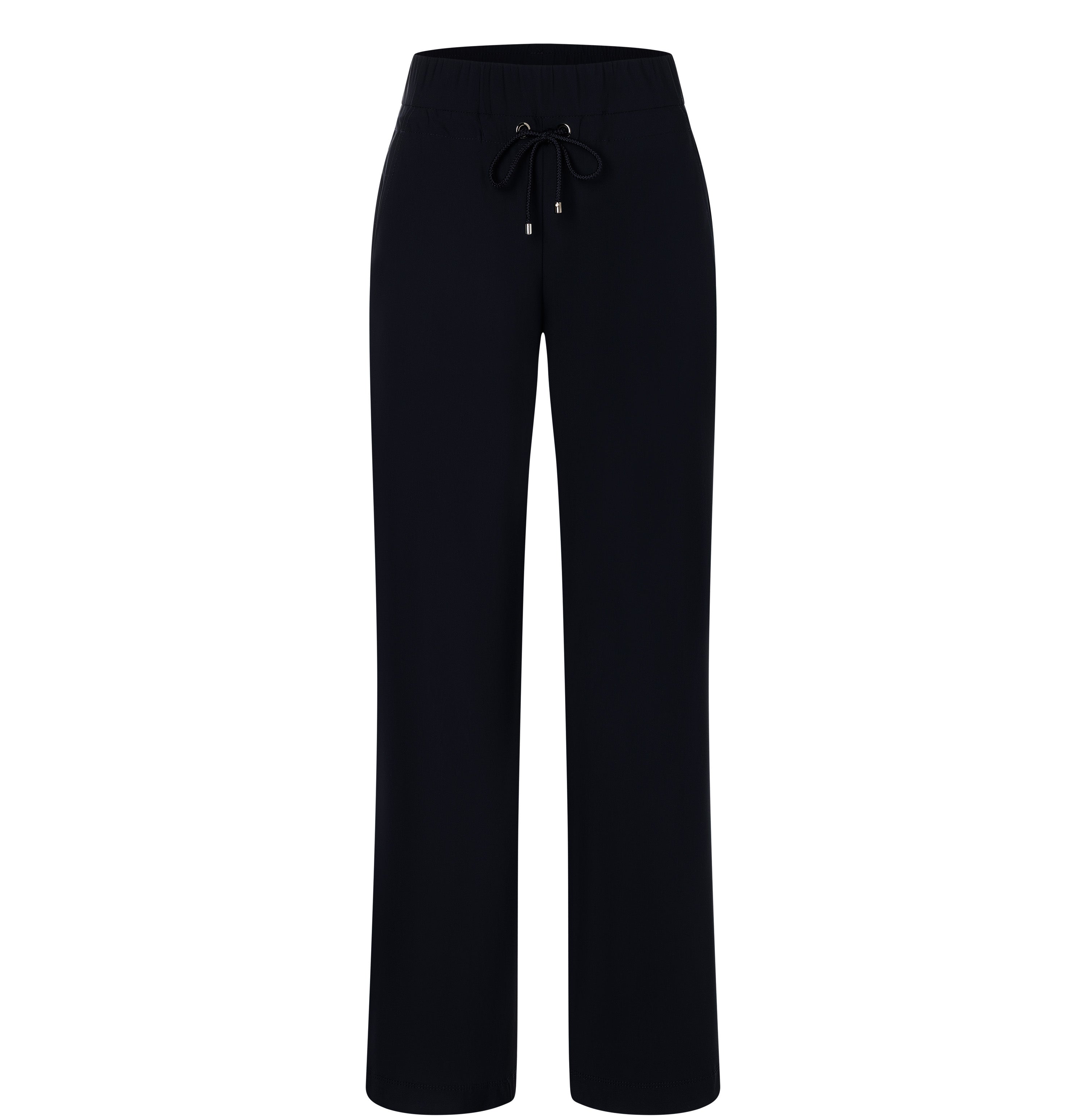 Wide jump-in trousers made of premium techno stretch. | EASY WIDELEG | black | Front view of bust