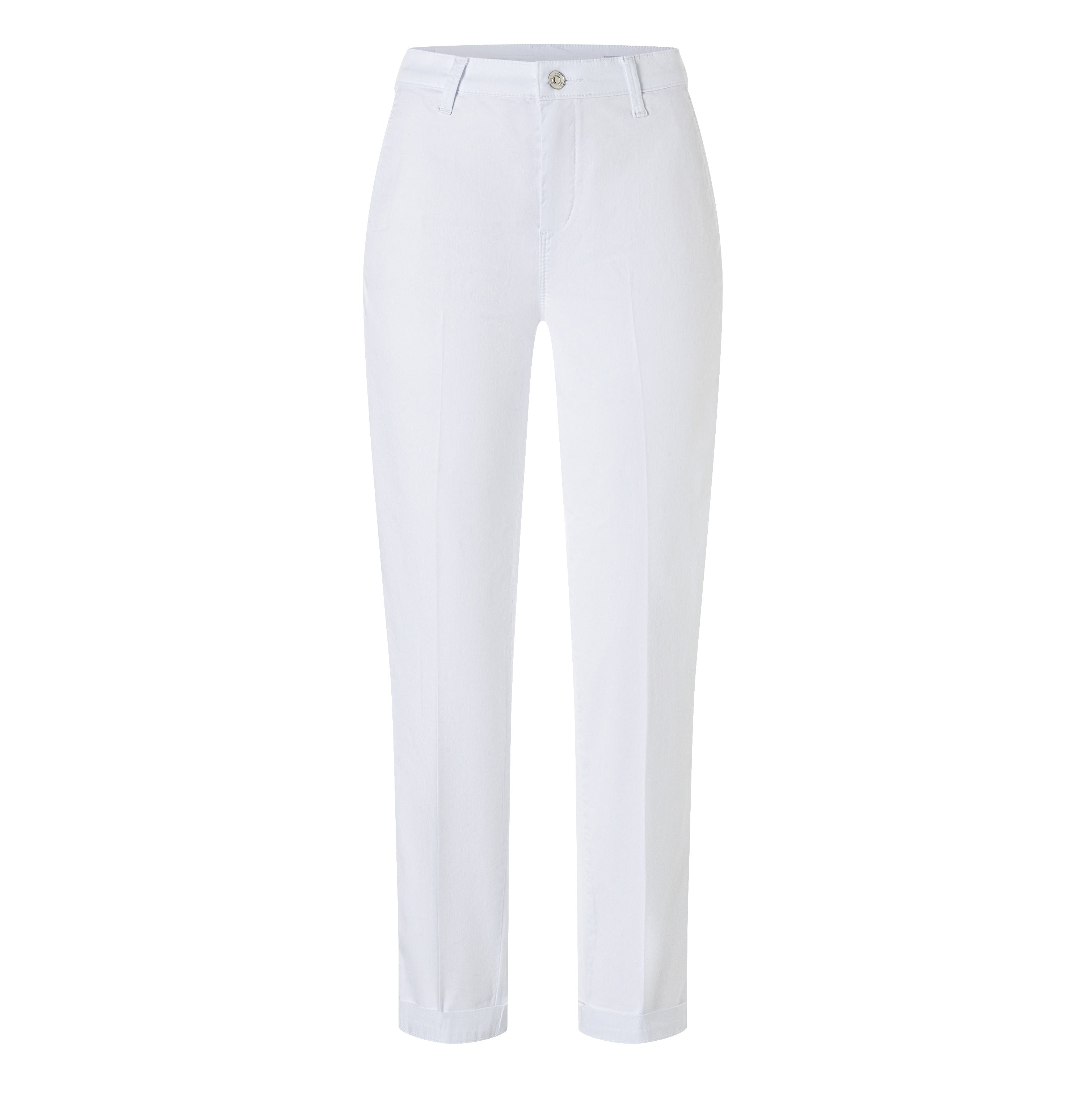 Turned-up chino with creases. | CHINO turn up | white | Front view of bust