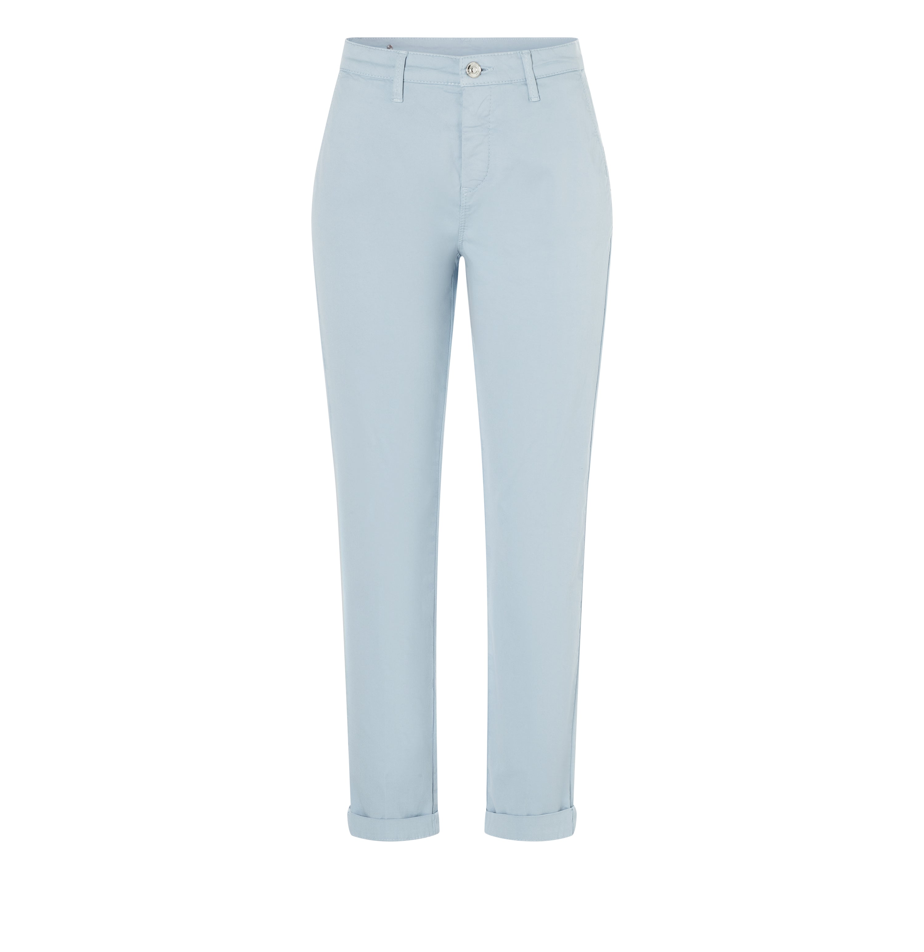 Turned-up chino with creases. | CHINO turn up | ice blue PPT | Front view of bust