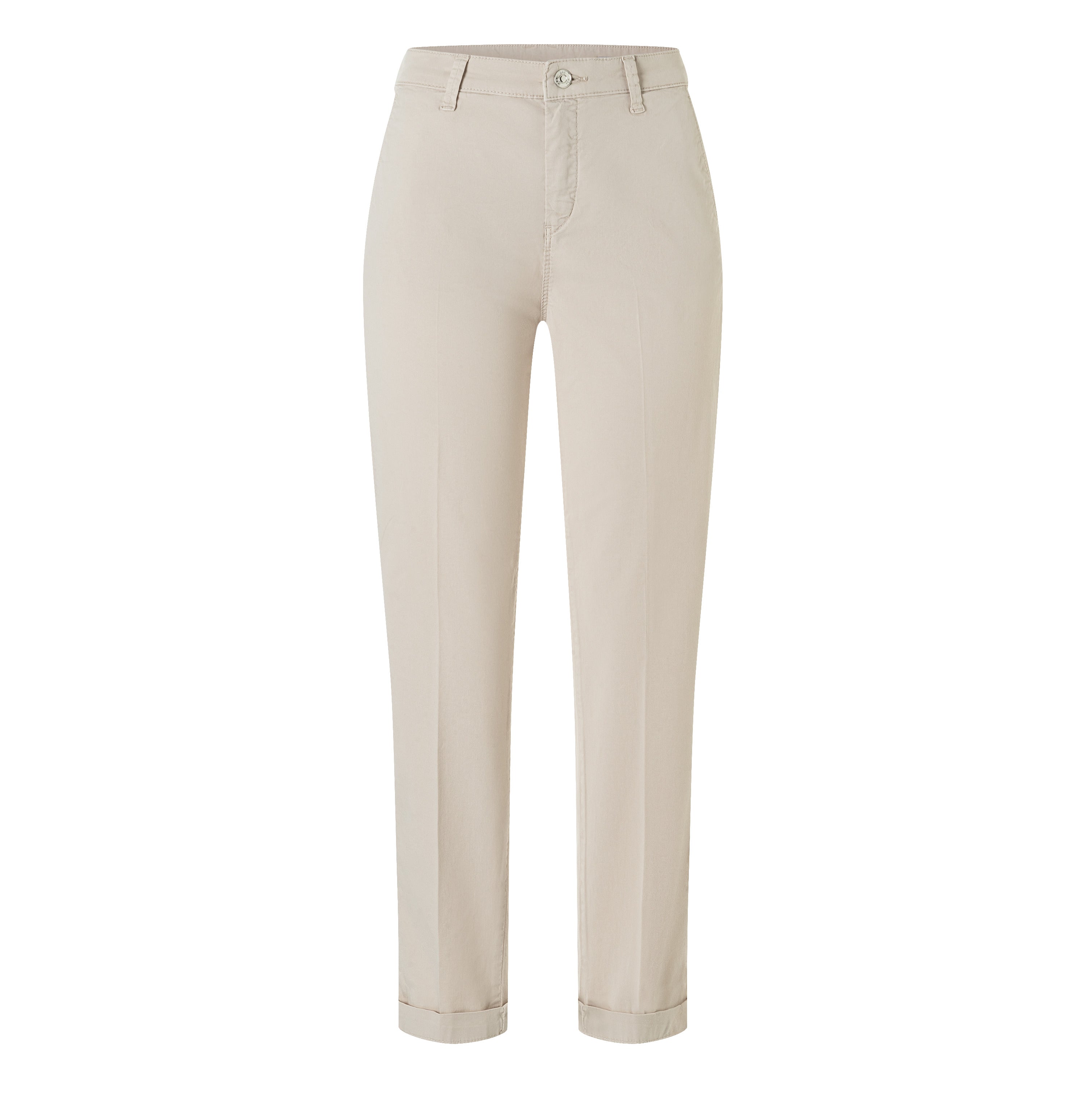 Turned-up chino with creases. | CHINO turn up | ivory PPT | Front view of bust