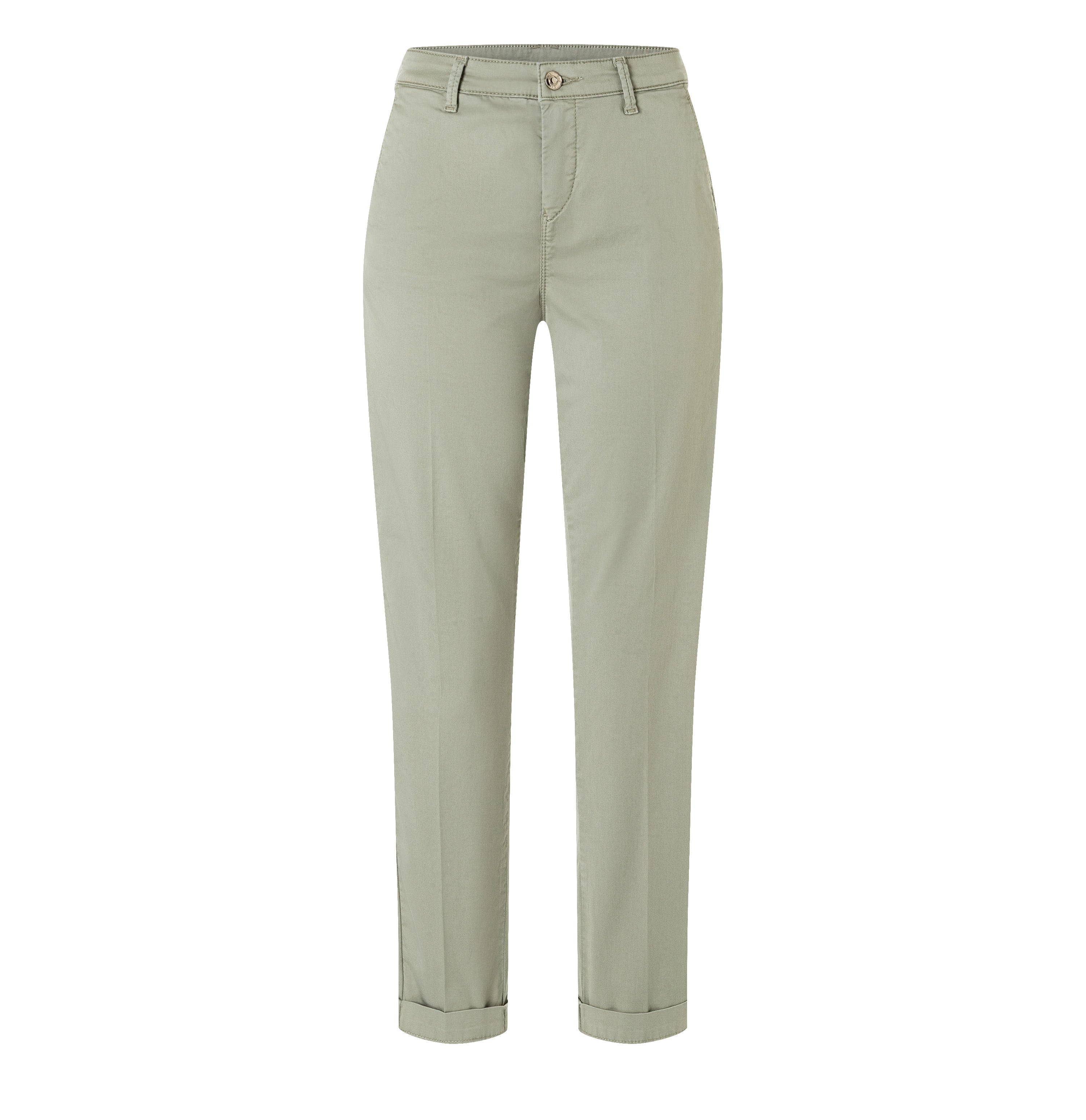 Turned-up chino with creases. | CHINO turn up | dried rosemary PPT | Front view of bust