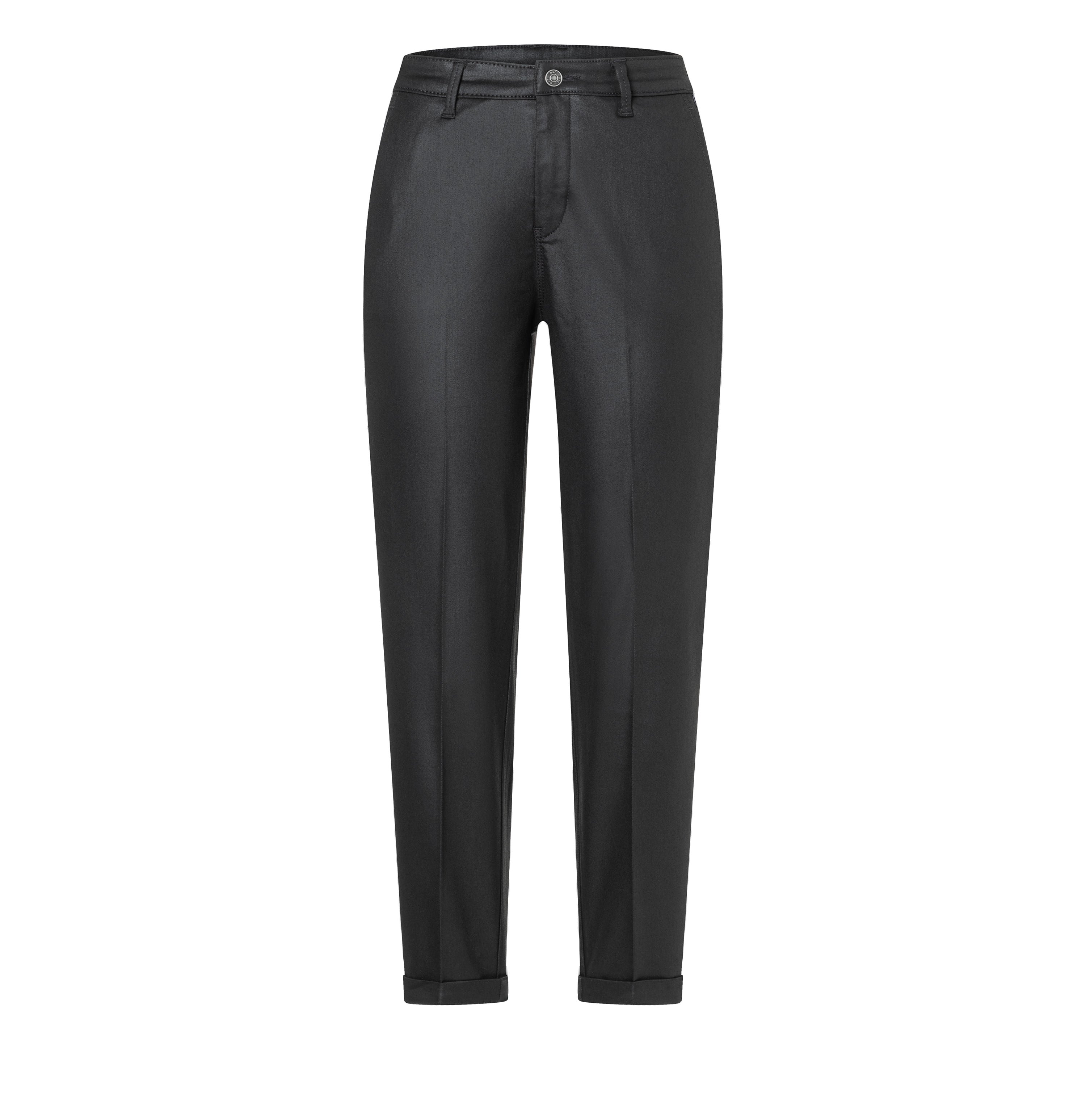 Slim, soft chino with a leather look. | CHINO turn up | black | Front view of bust