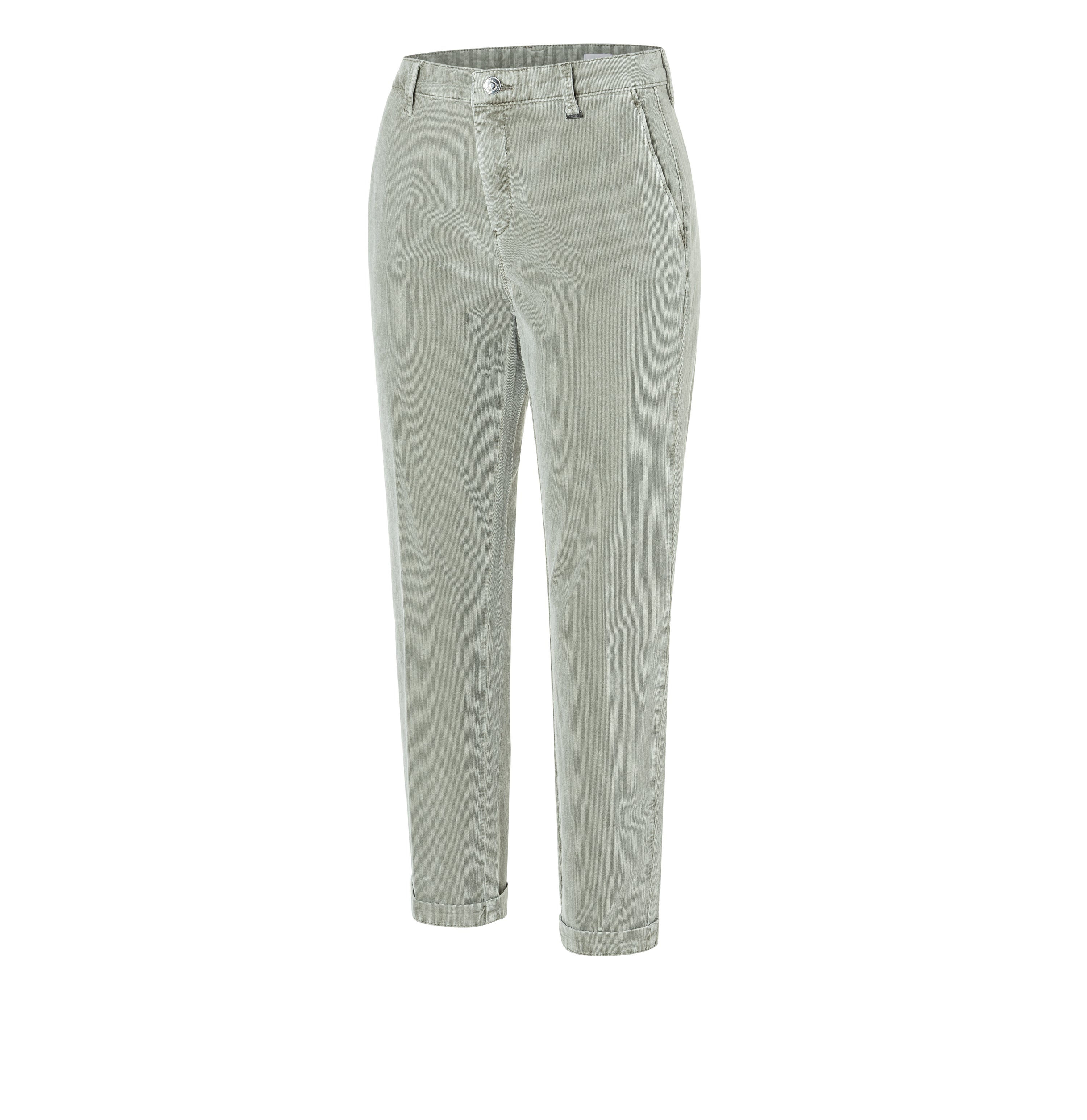 Slim chino made of baby corduroy in brilliant colours. | CHINO turn up | thyme | Oblique view of bust