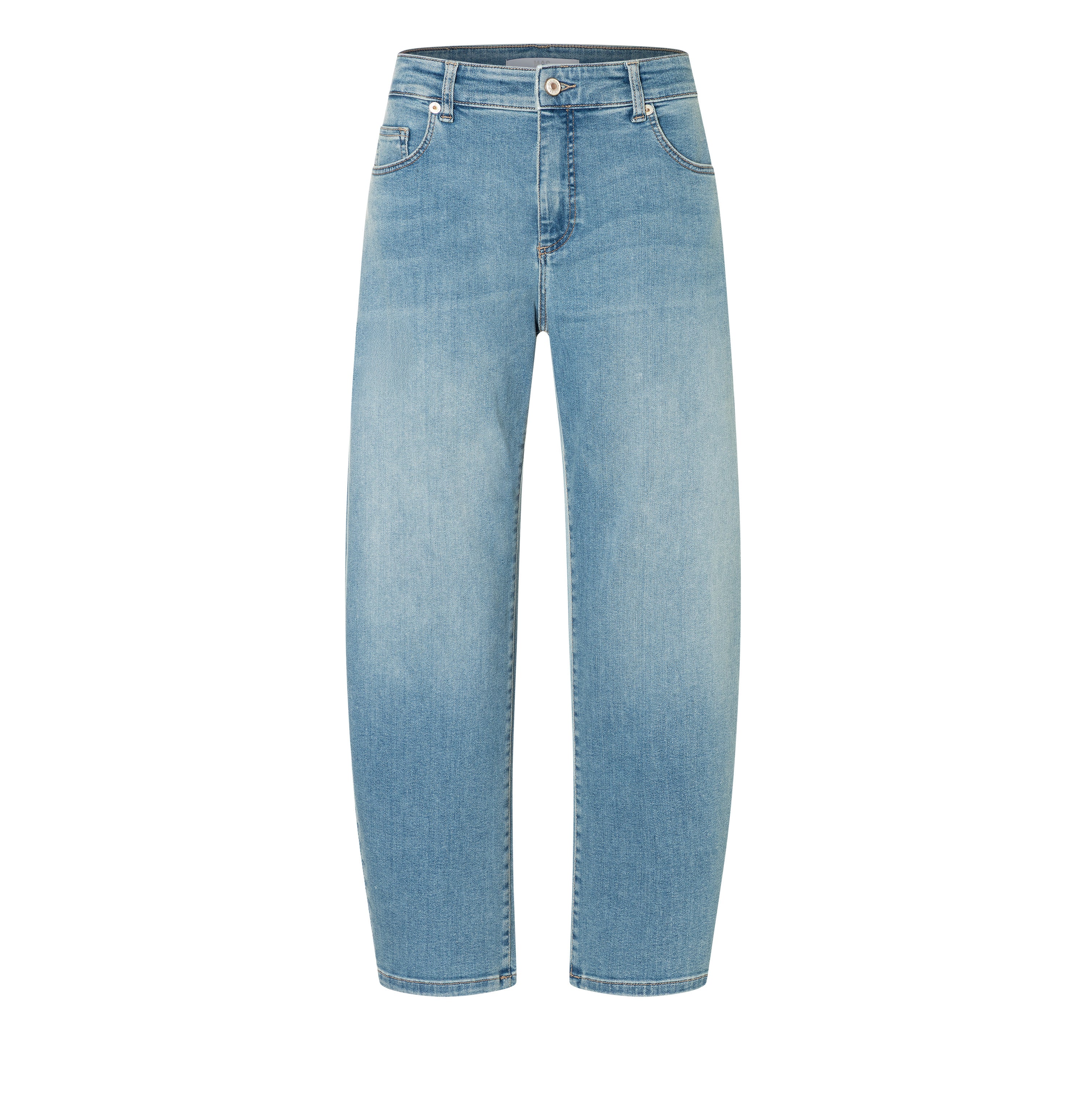 Flexible barrel jeans in a cotton-lyocell blend. | DANNI | scissor blue used | Front view of bust