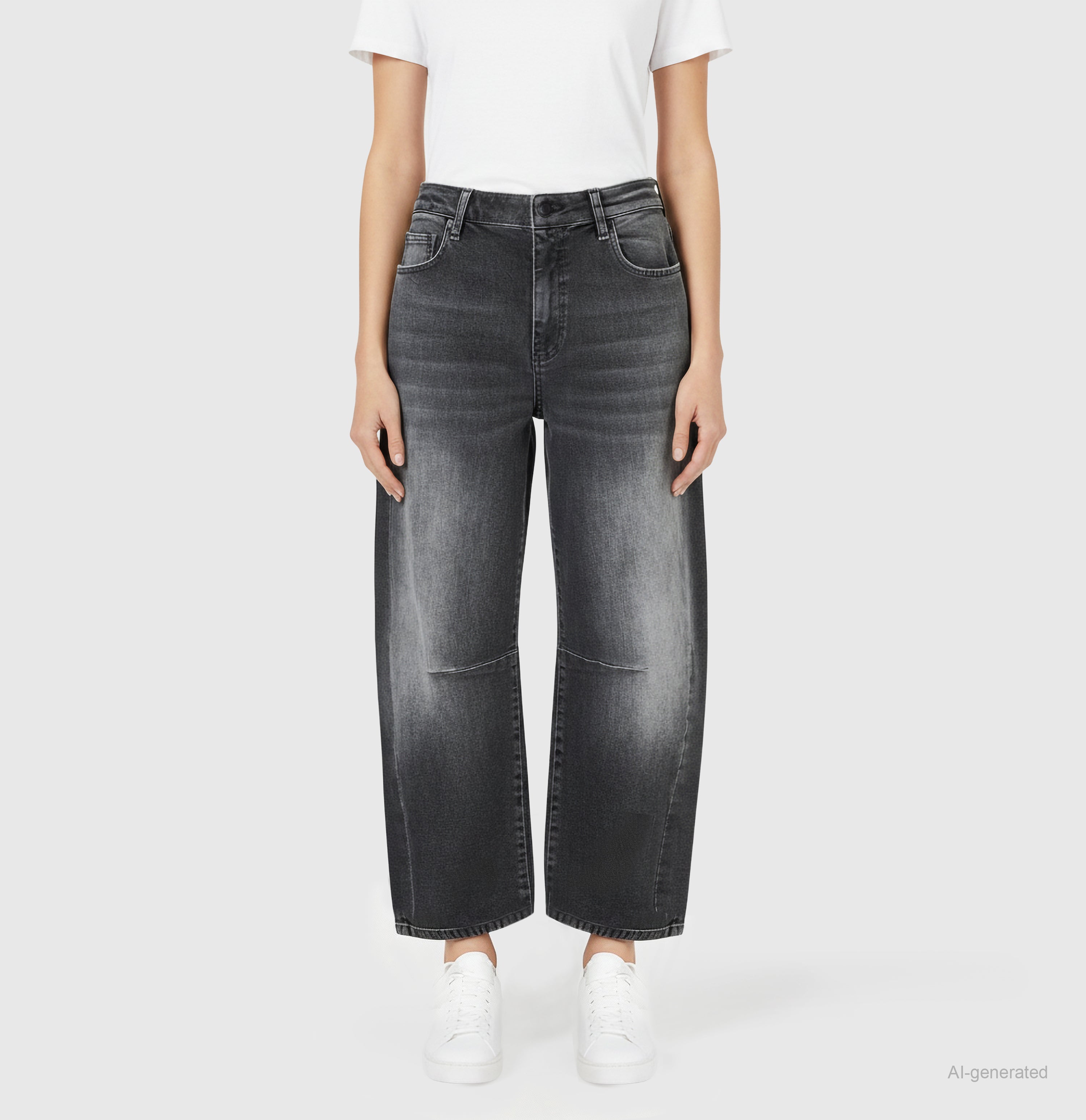 Modern barrel jeans made of comfort stretch denim. | DAKOTA Barrel | ashgrey vintage used | Front view of model