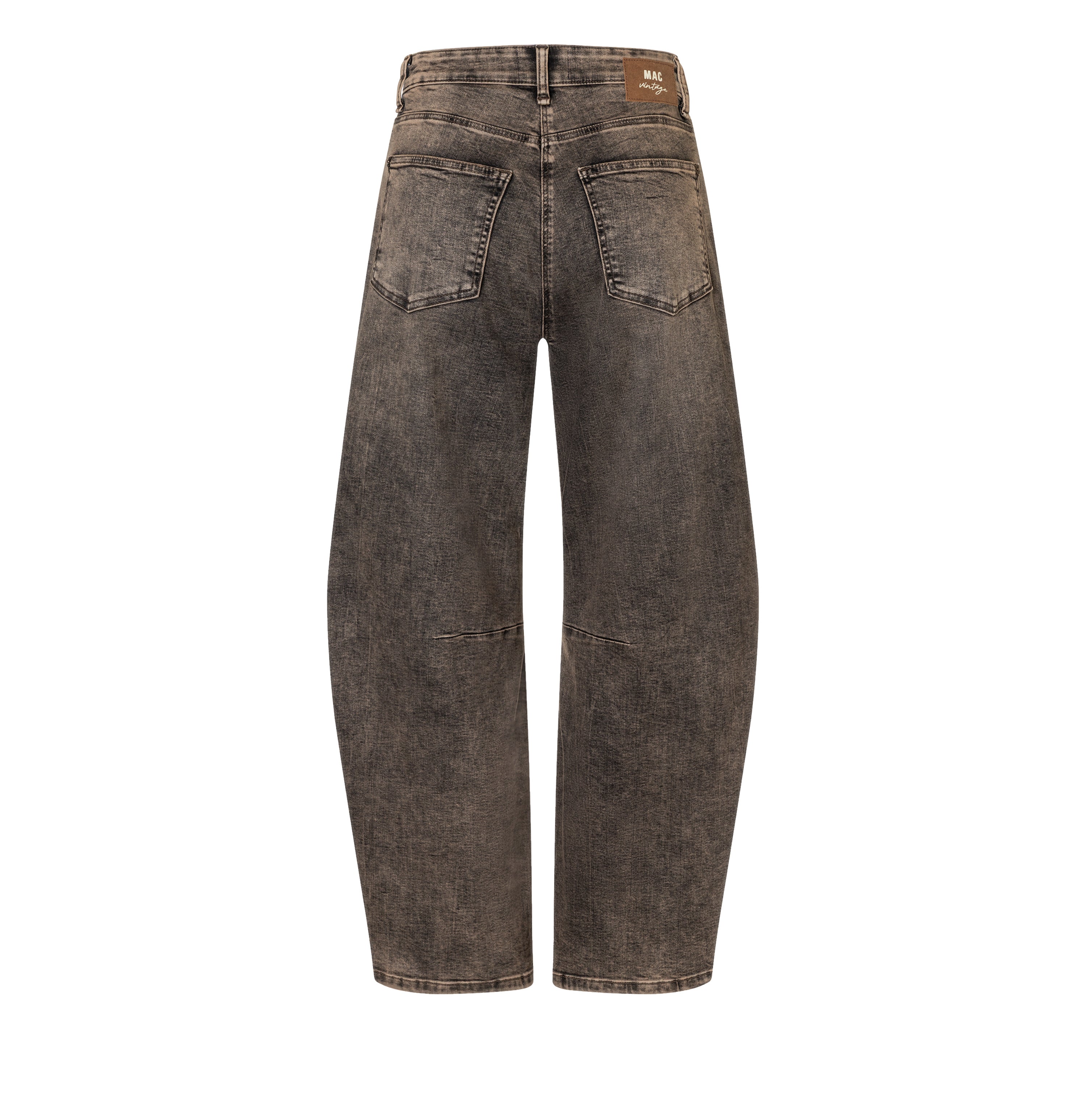 Modern barrel jeans with higher waist. | DAKOTA Barrel | brown crincle wash | Back view of bust