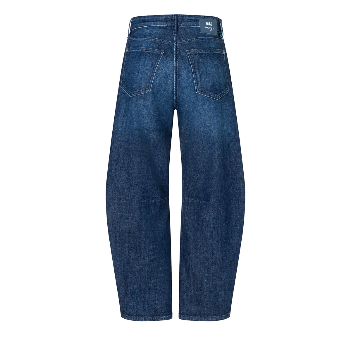 Modern barrel jeans with higher waist. | DAKOTA Barrel | blue mended wash | Back view of bust