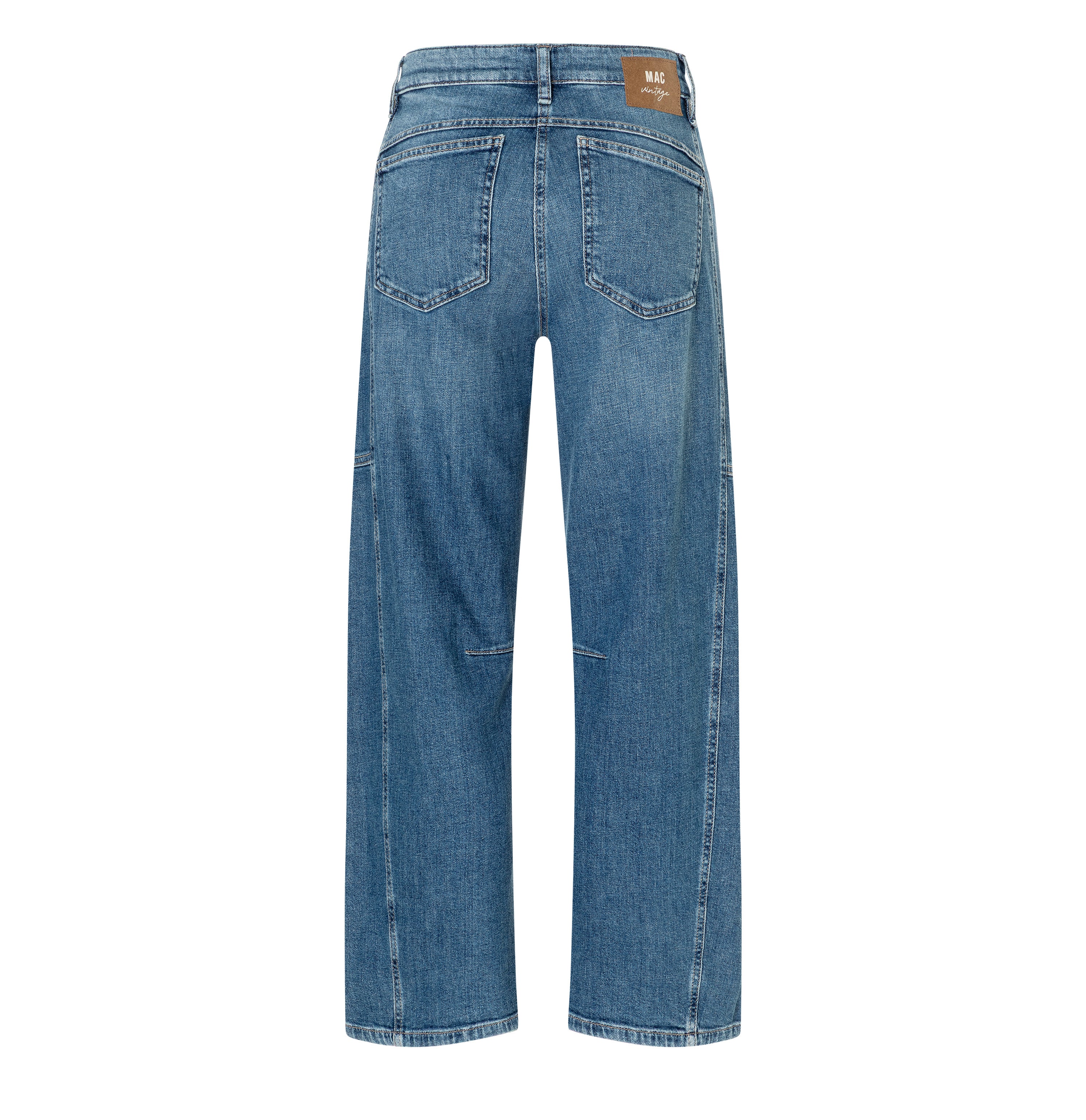 Casual barrel jeans with a vintage look. | OHIO Barrel | mid blue use wash | Back view of bust