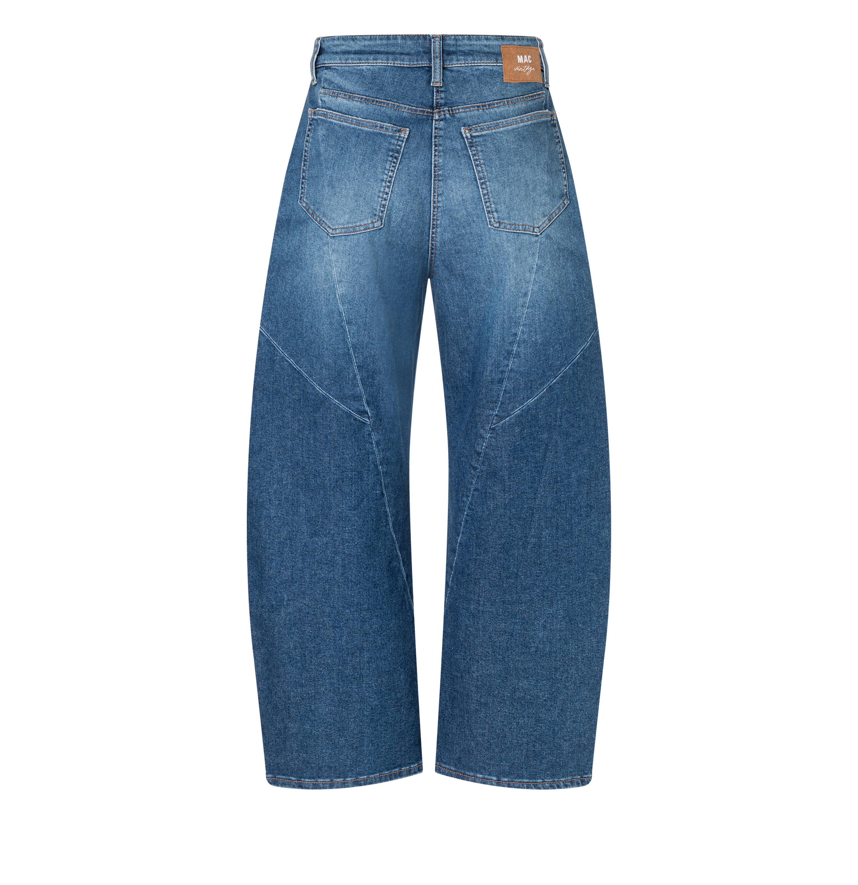 Vintage barrel jeans with seam details. | DAKOTA Barrel seam | fashion blue used | Back view of bust
