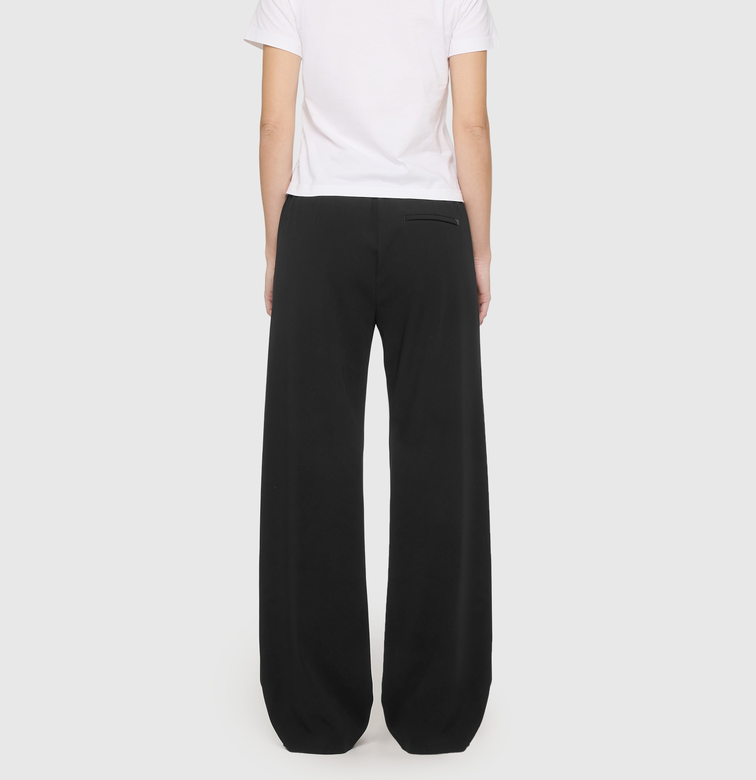 Wide jump-in trousers in a soft crepe material. | CHRISTY | black | Back view of model