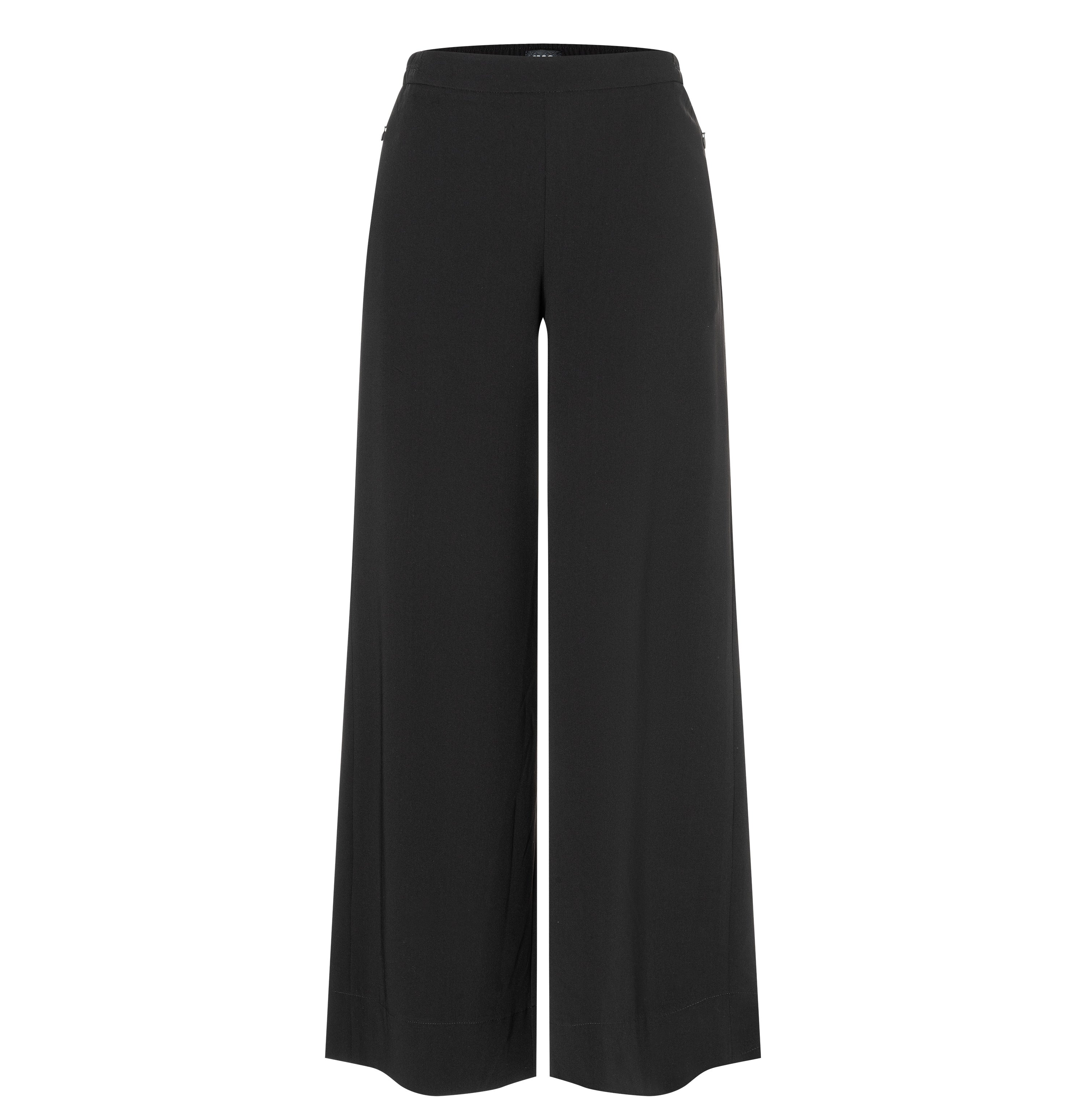 Wide, flowing trousers made of floating crepe. | CORALIE | black | Front view of bust
