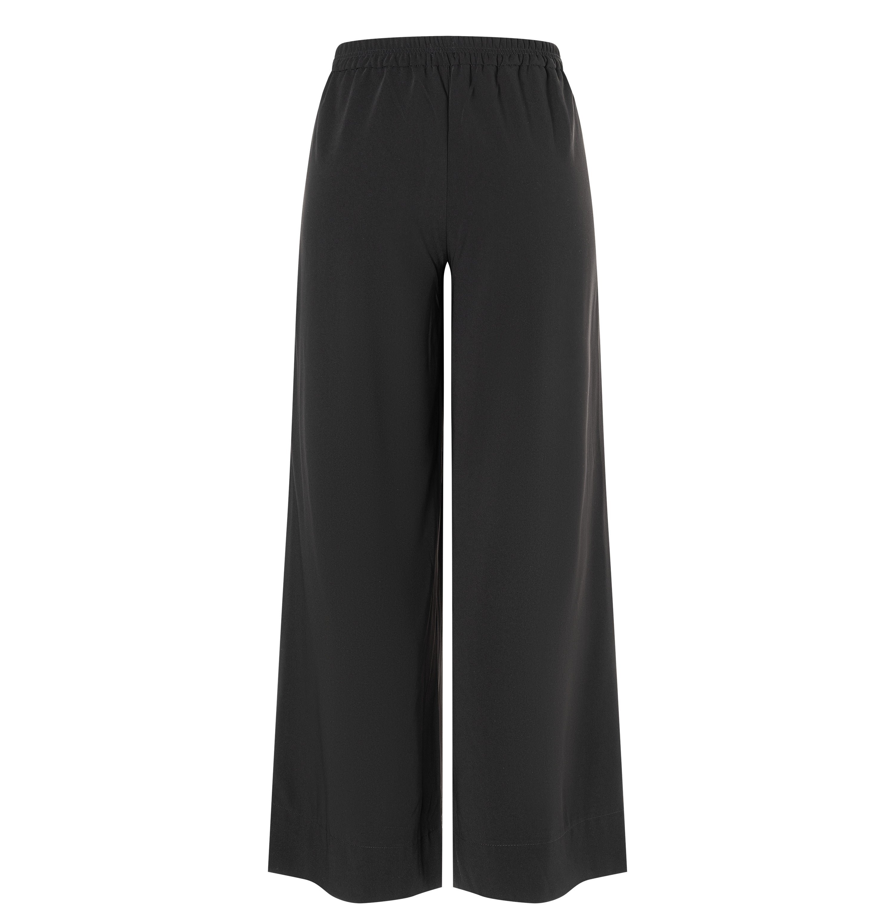 Wide, flowing trousers made of floating crepe. | CORALIE | black | Back view of bust