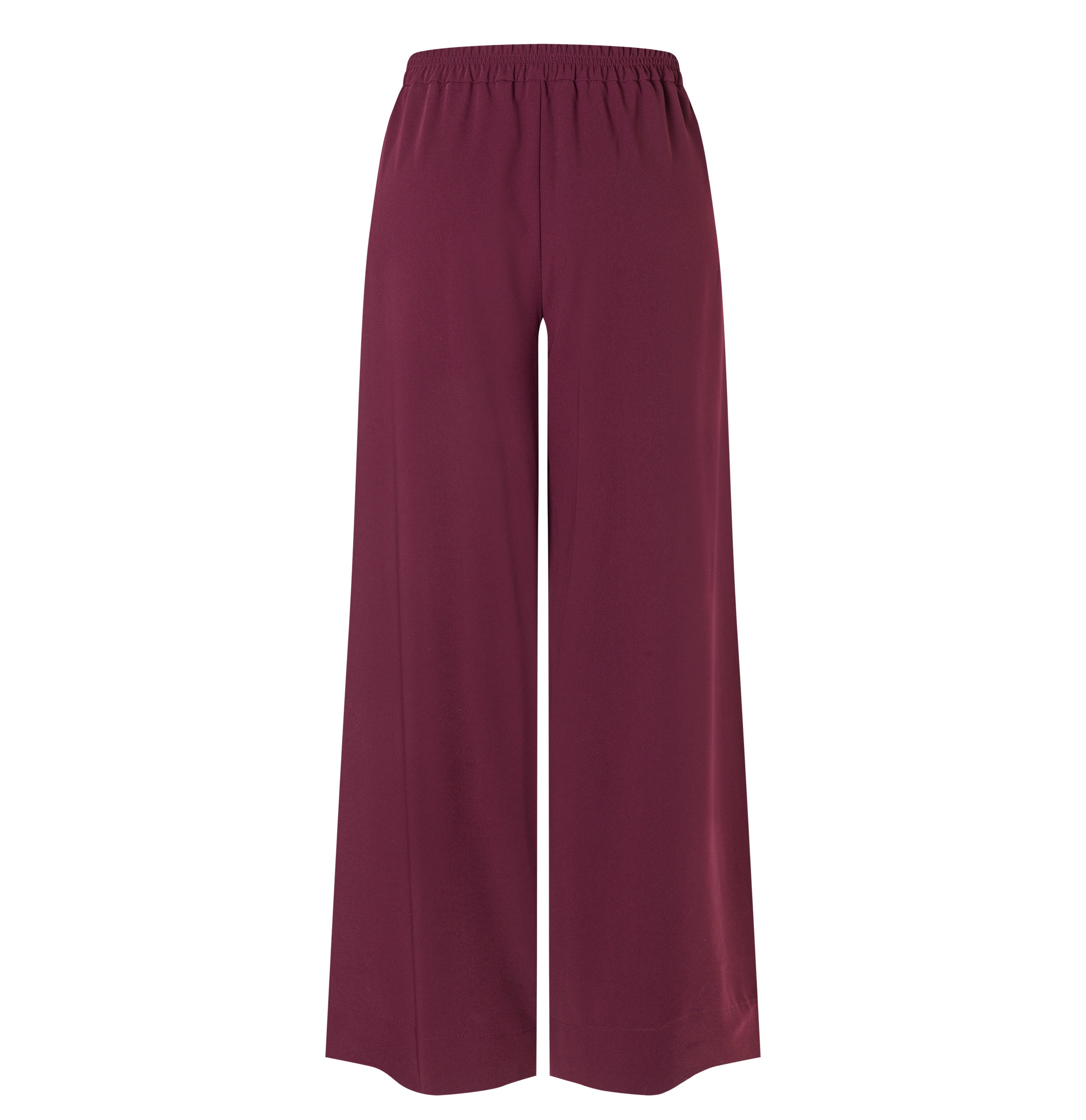 Wide, flowing trousers made of floating crepe. | CORALIE | fig | Back view of bust