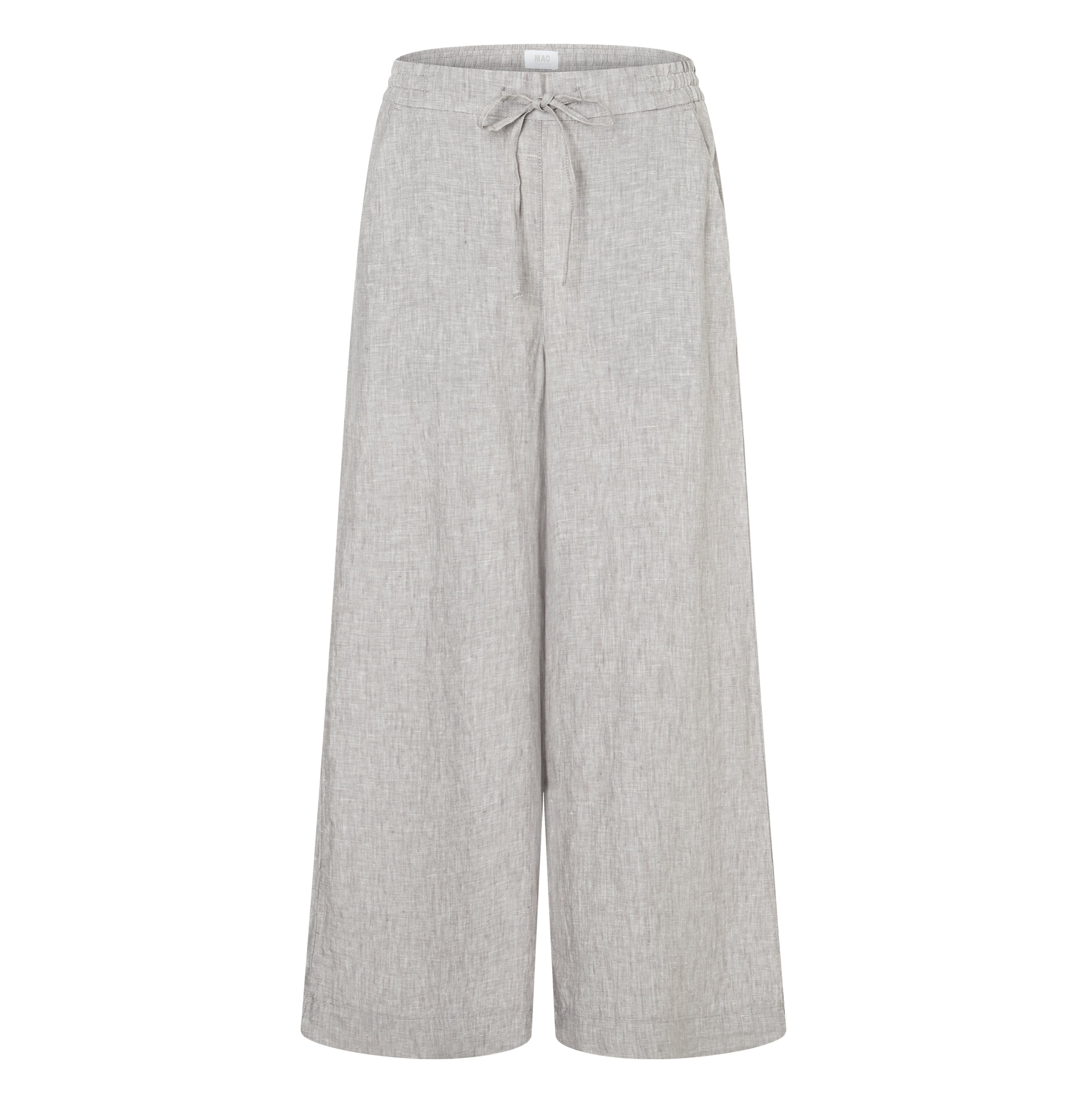 Wide culotte made of pure linen. | CALLIE cropped | light blue grey melange | Front view of bust