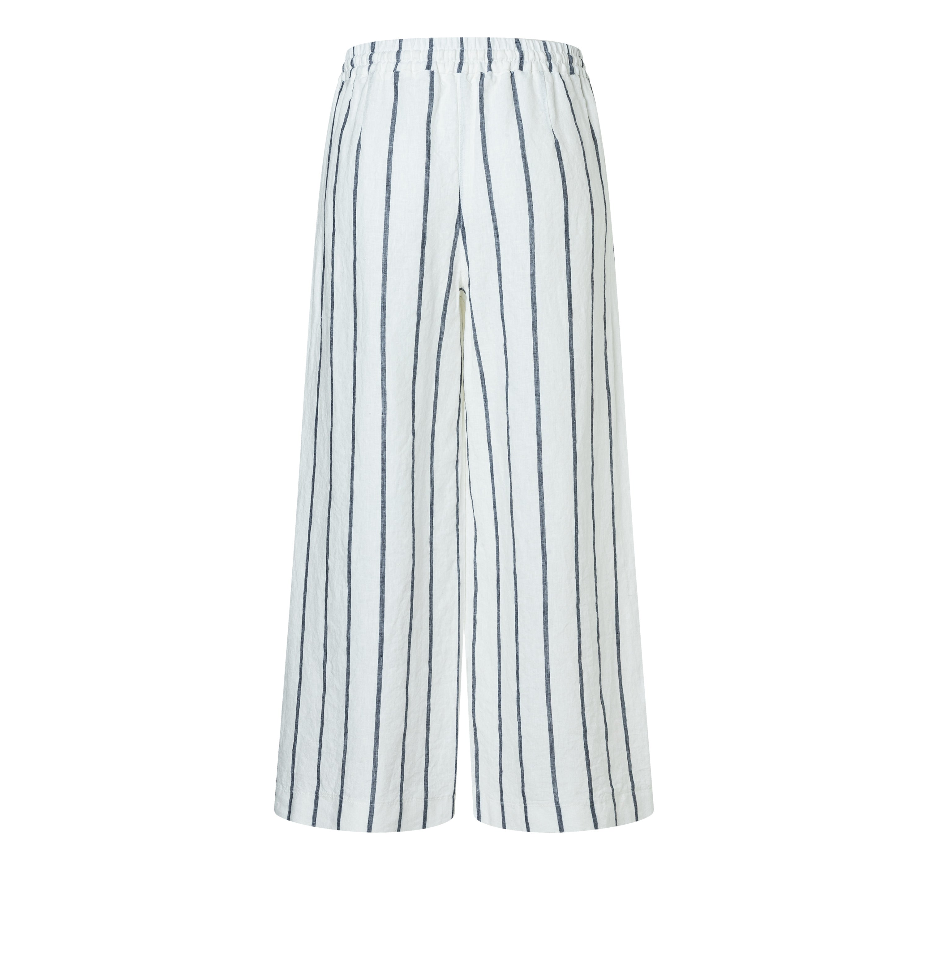 Wide culotte made of pure linen. | CALLIE cropped | marine stripes | Back view of bust