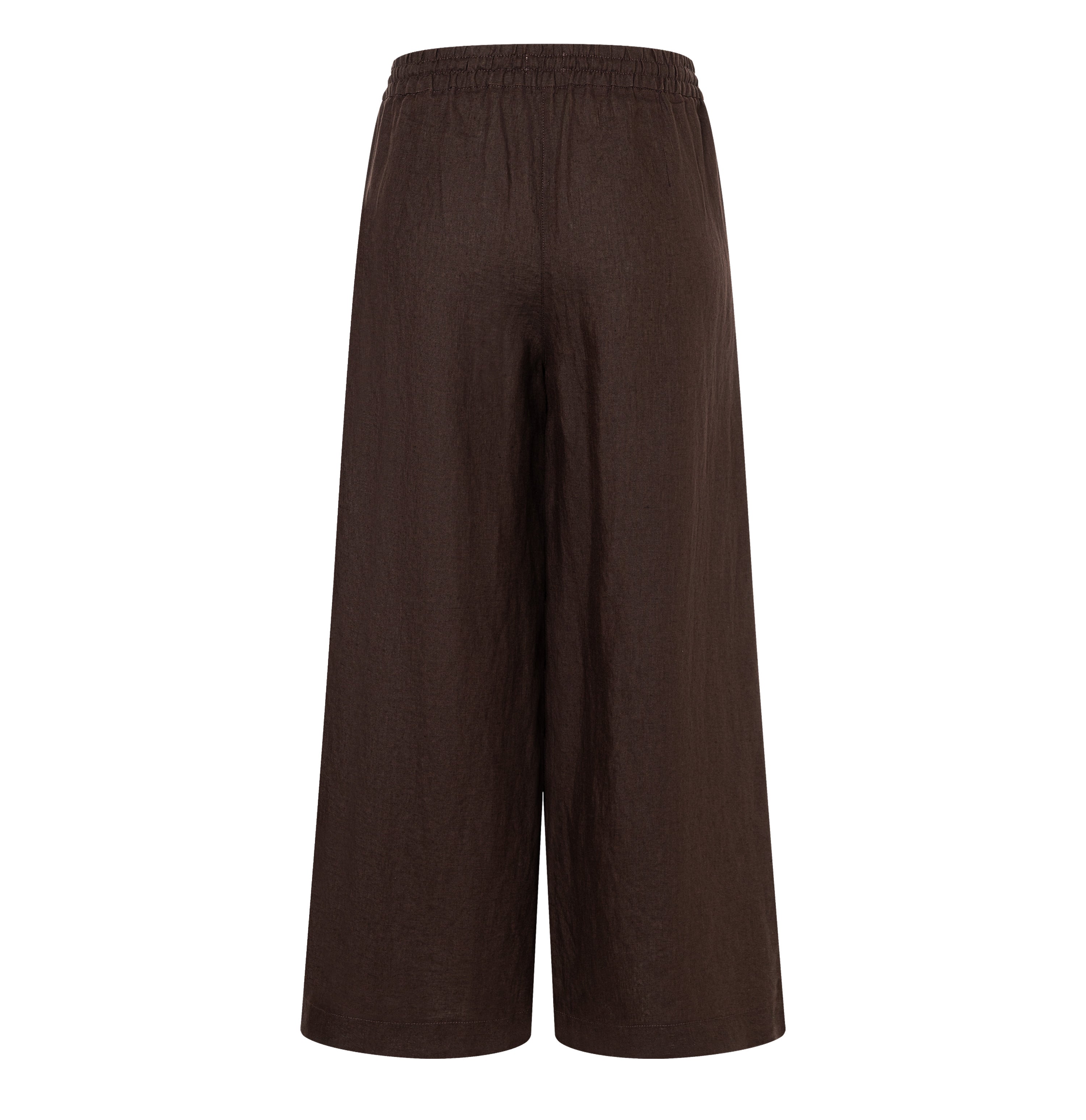 Wide culotte made of pure linen. | CALLIE cropped | truffle brown | Back view of bust