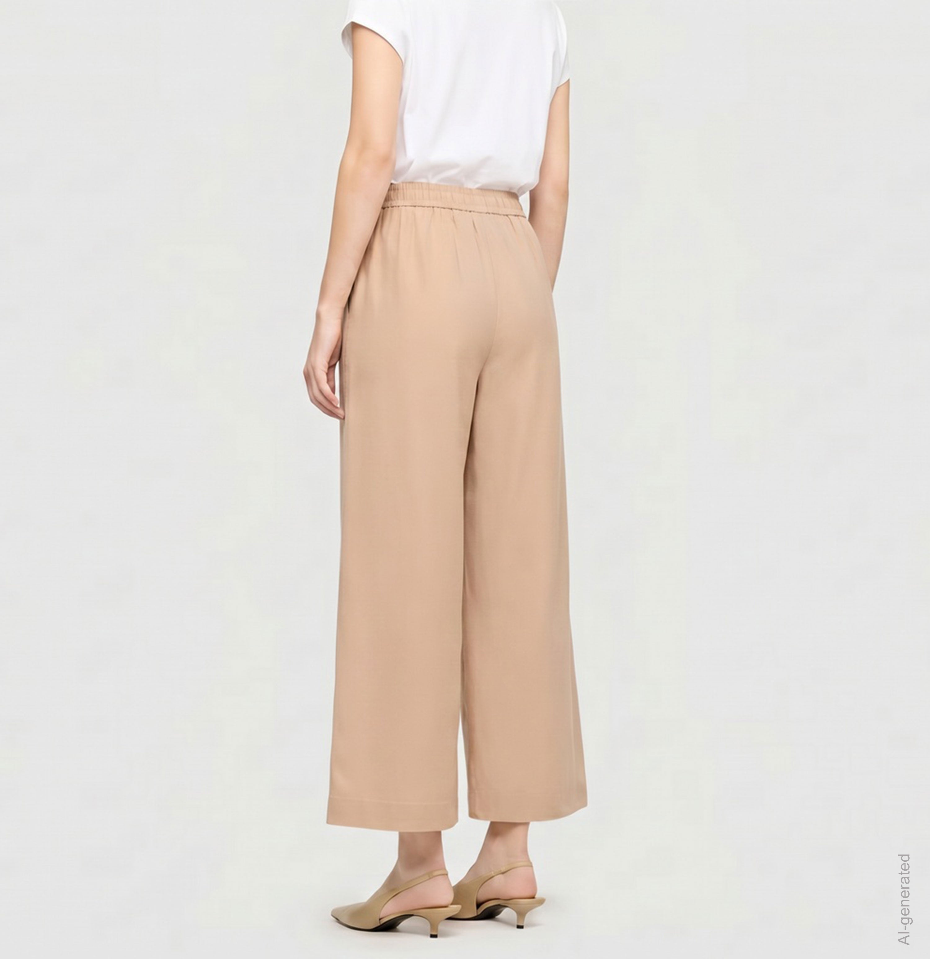Culotte in an ultra light summer fabric. | CALLIE cropped | oyster | Back view of model