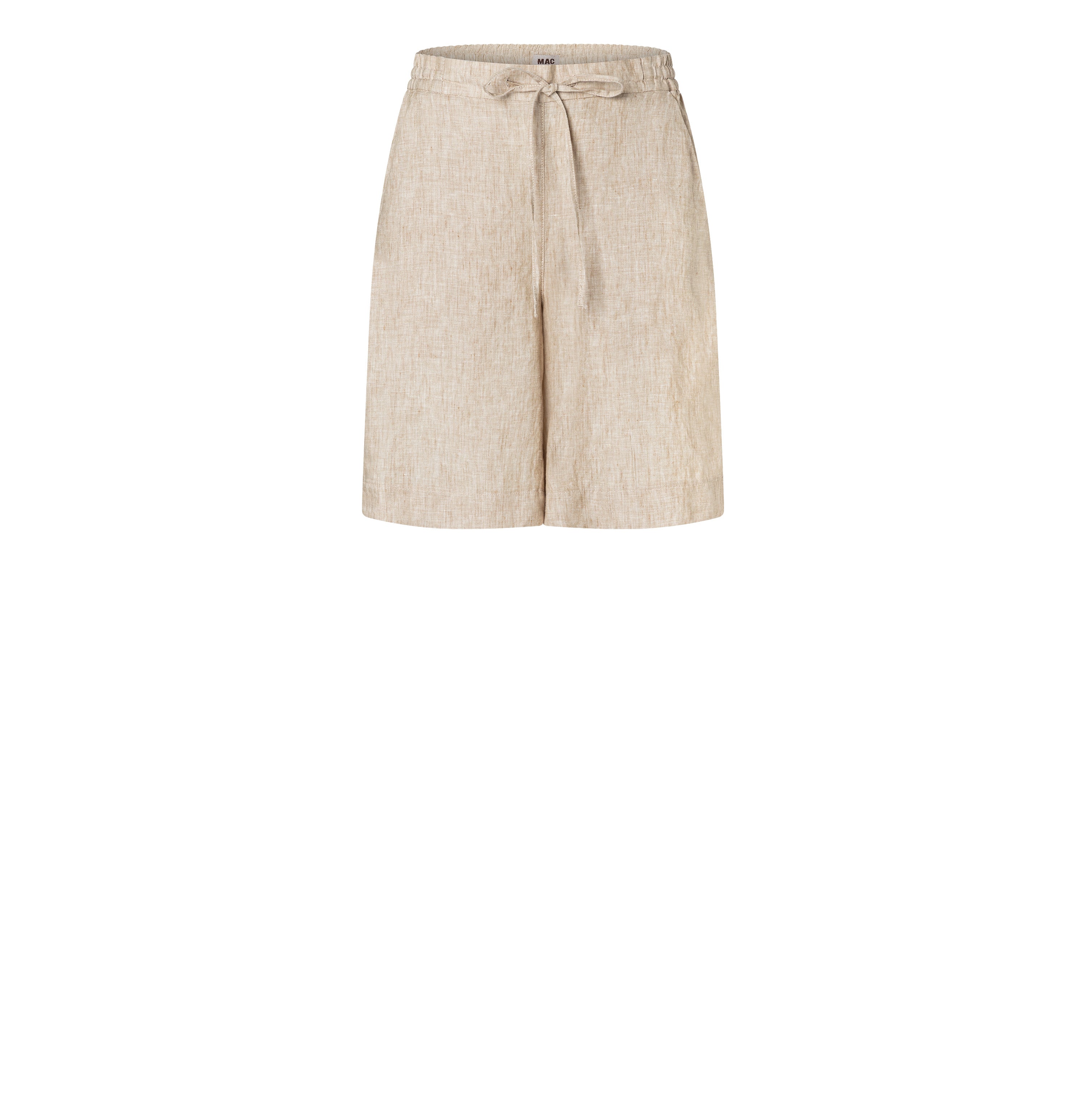 Wide shorts made of pure linen. | SANNY | almond beige melange | Front view of bust