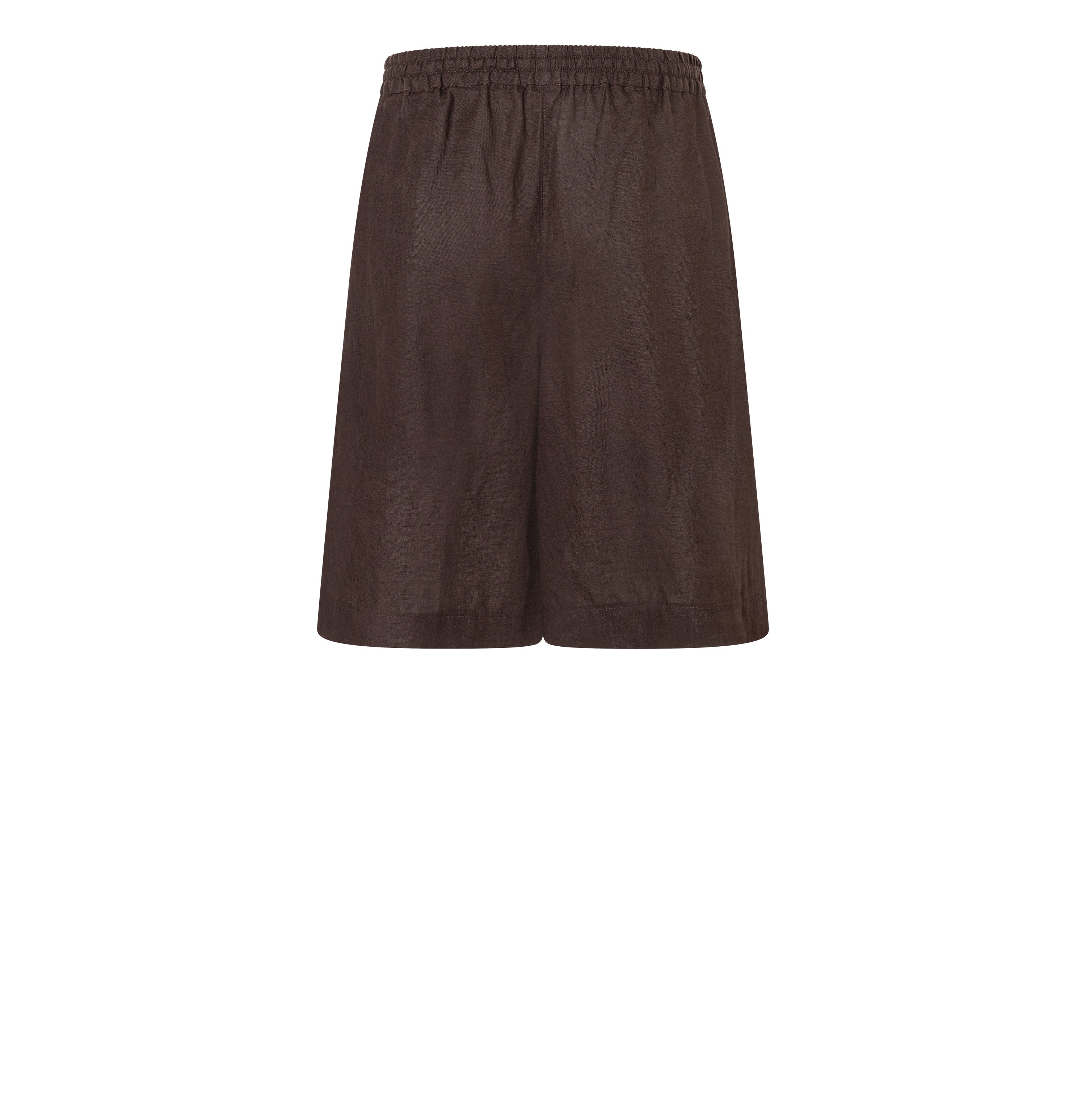 Wide shorts made of pure linen. | SANNY | truffle brown | Back view of bust