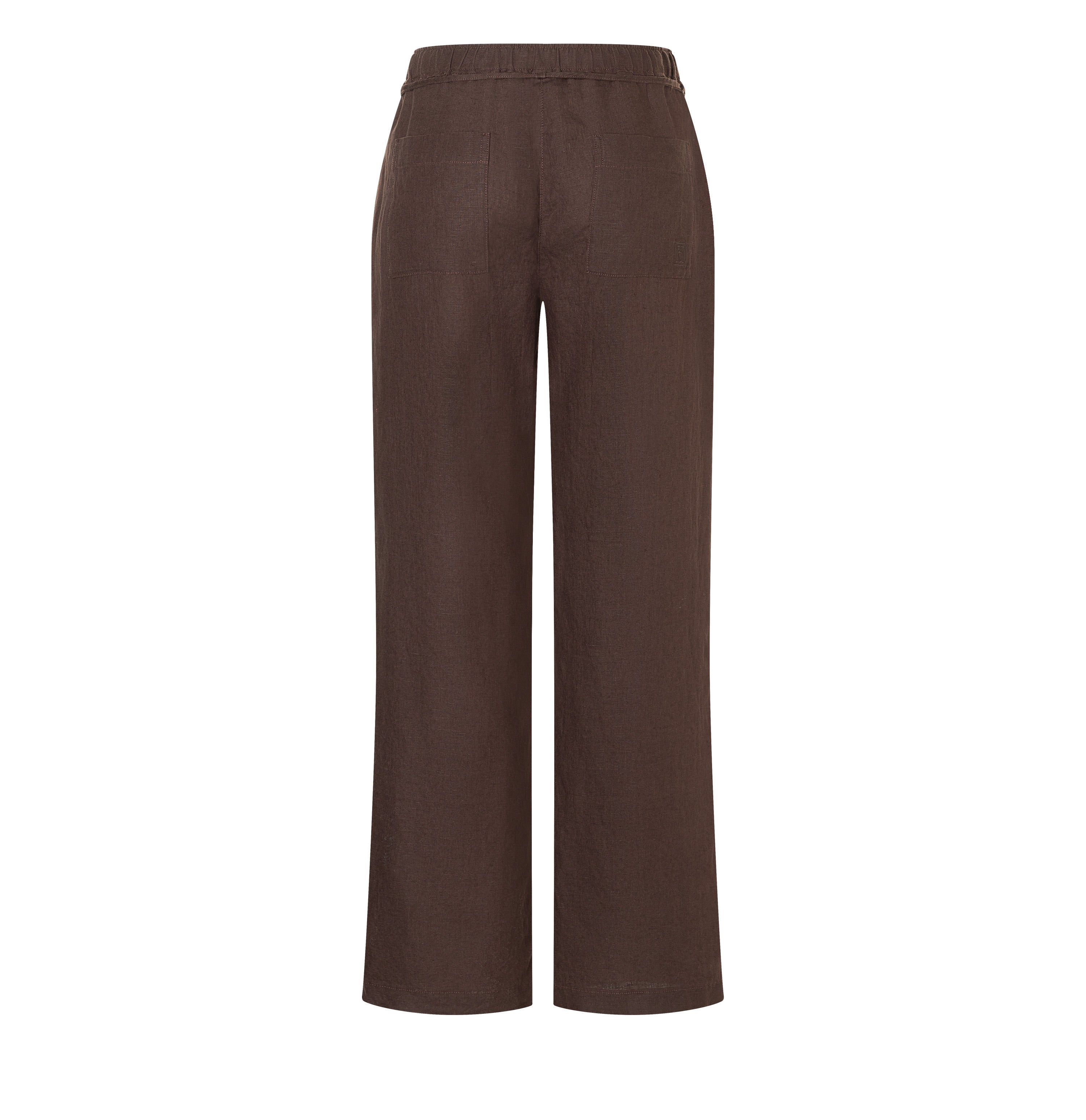 Wide trousers made of pure linen. | CHIARA BELT | truffle brown | Back view of bust