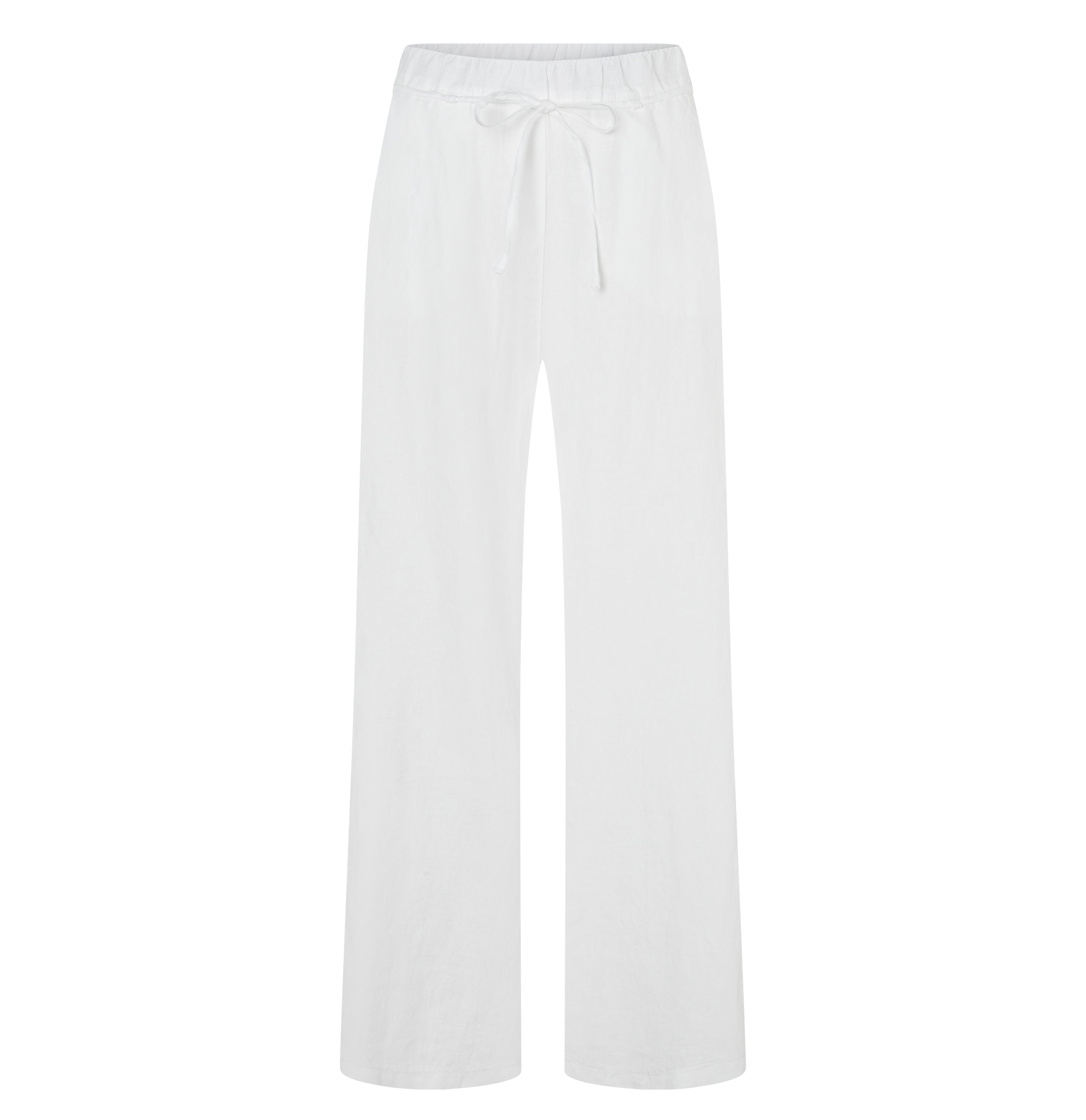 Wide trousers made of pure linen. | CHIARA BELT | white | Front view of bust