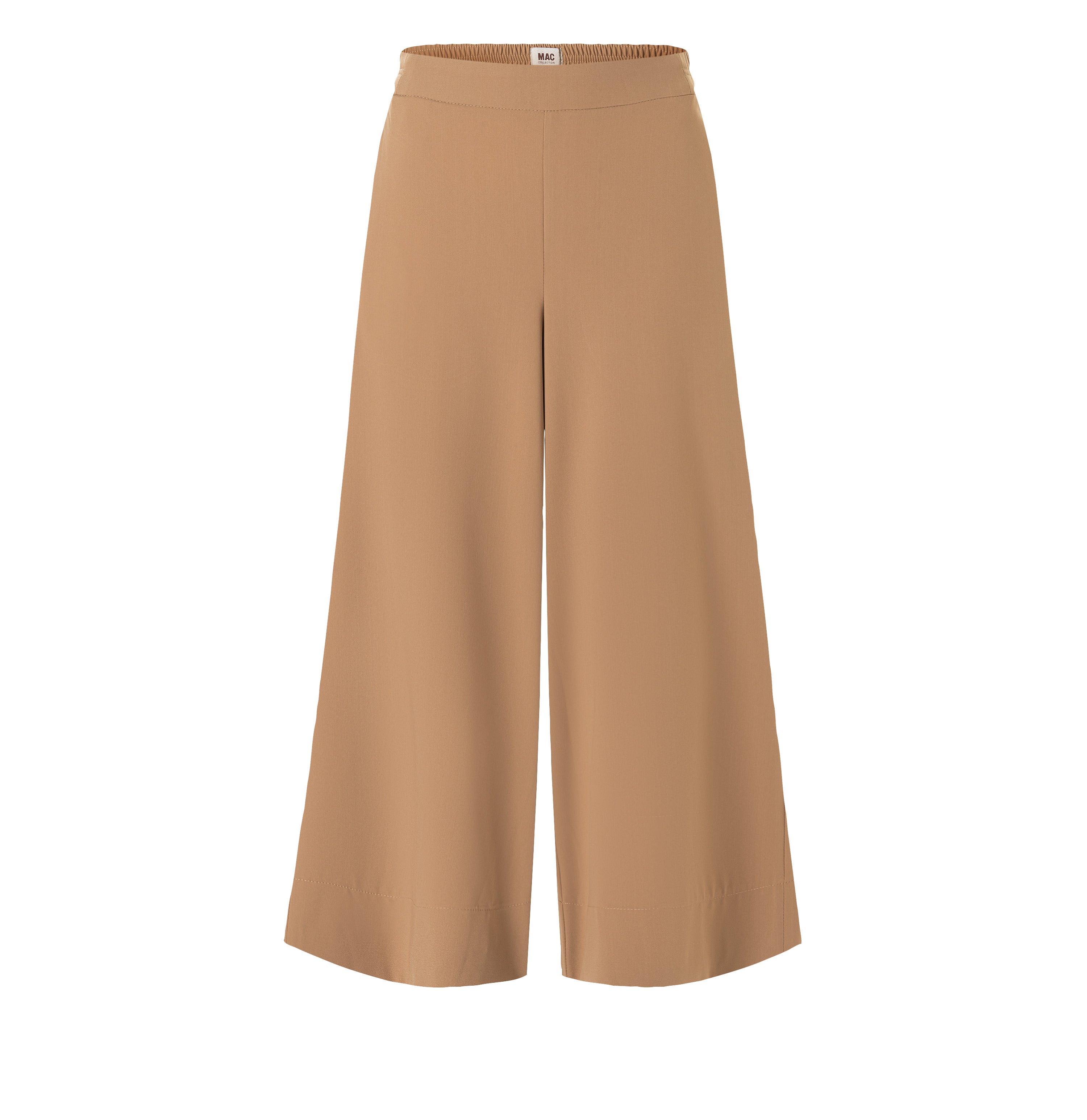 Culotte made of light floating crepe. | CORALIE cropped | light cognac | Front view of bust