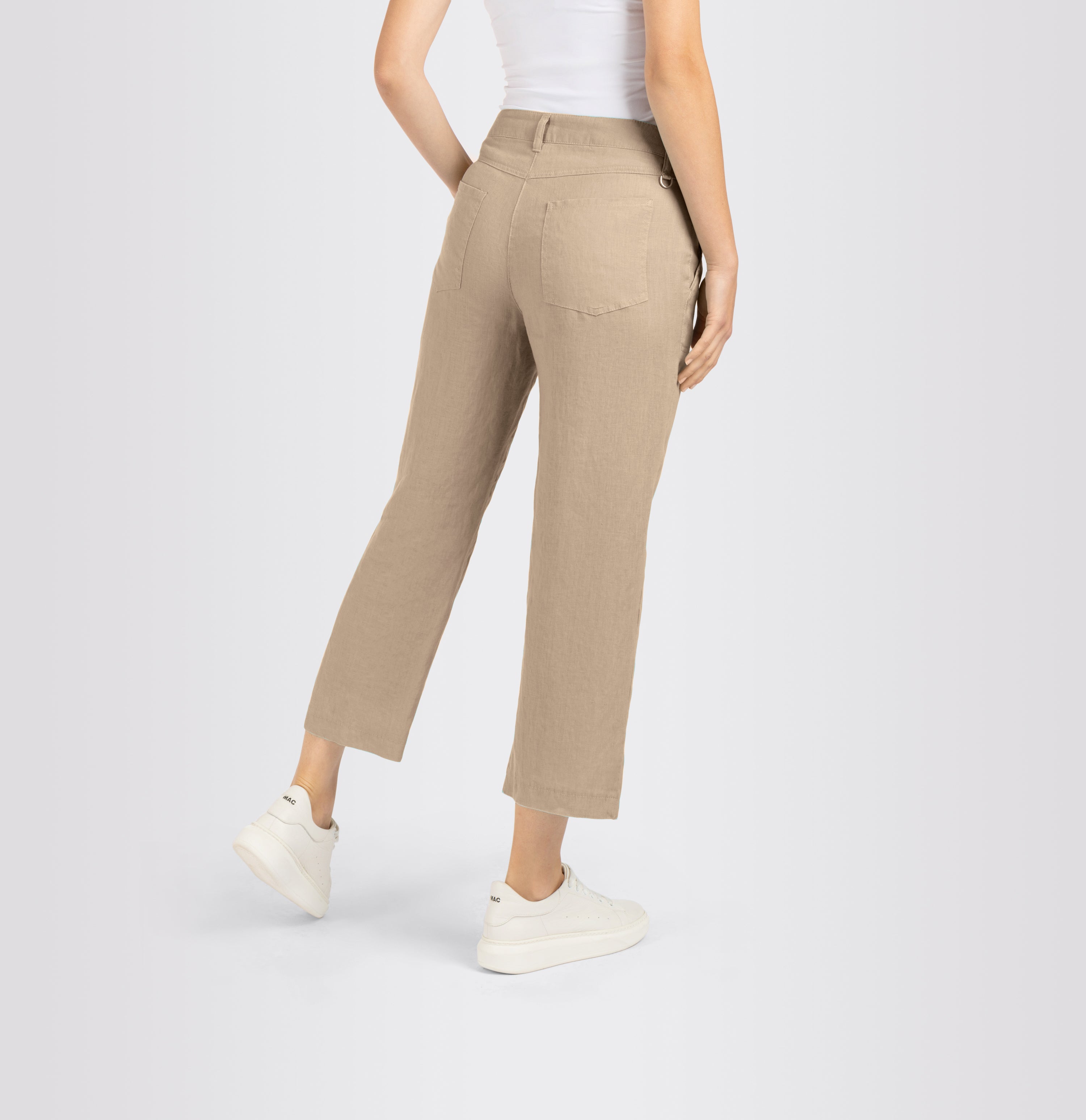 Light culotte made of pure linen. | NORA cropped | sanddrift melange | Back view of model