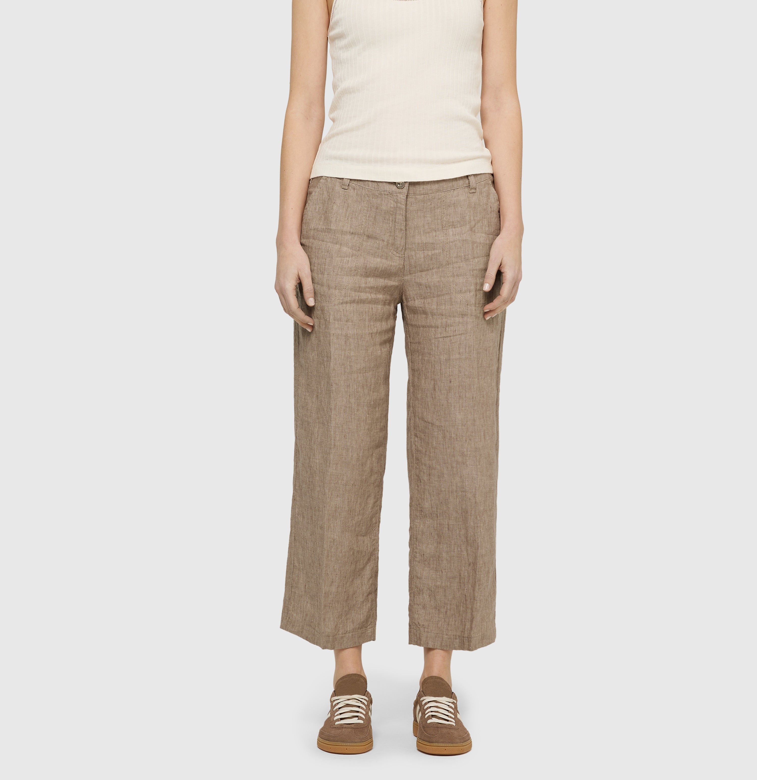 Light culotte made of pure linen. | NORA cropped | sanddrift melange | Detailed view 2 of model
