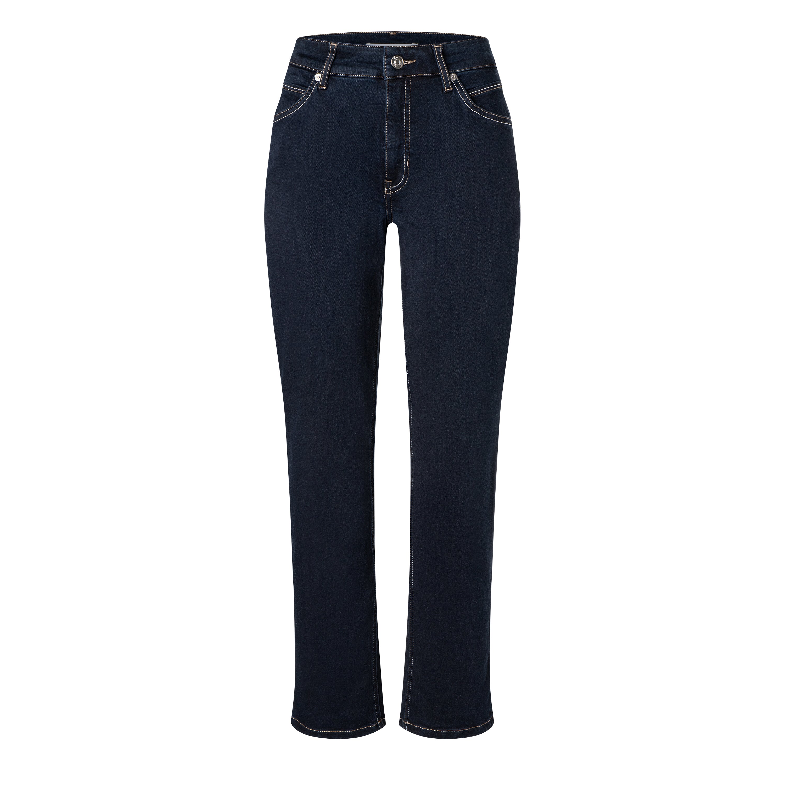 Comfortable straight jeans with a higher waist. | MELANIE | dark rinsewash | Front view of bust