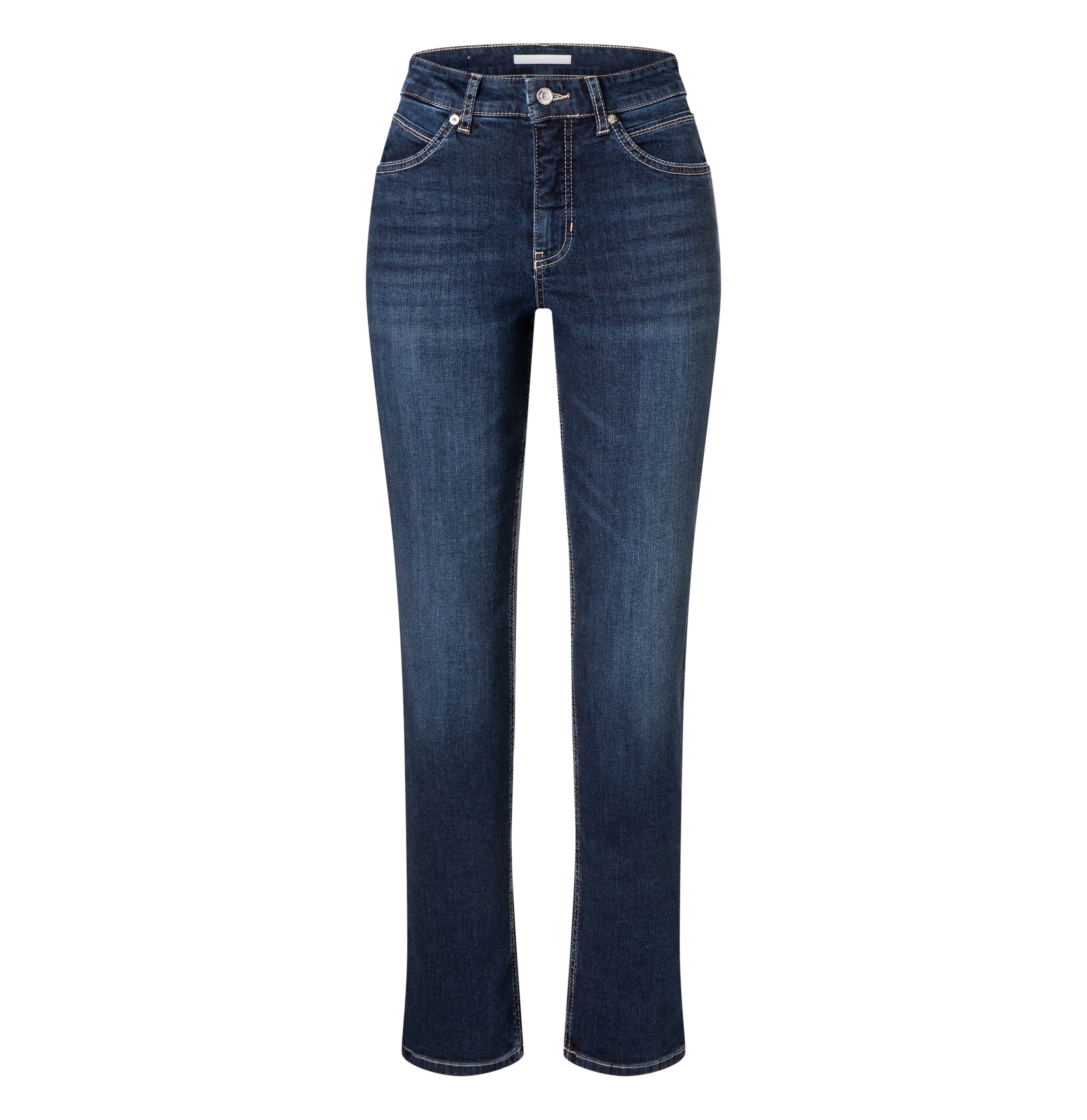 Comfortable straight jeans with a higher waist. | MELANIE | new basic wash | Front view of bust