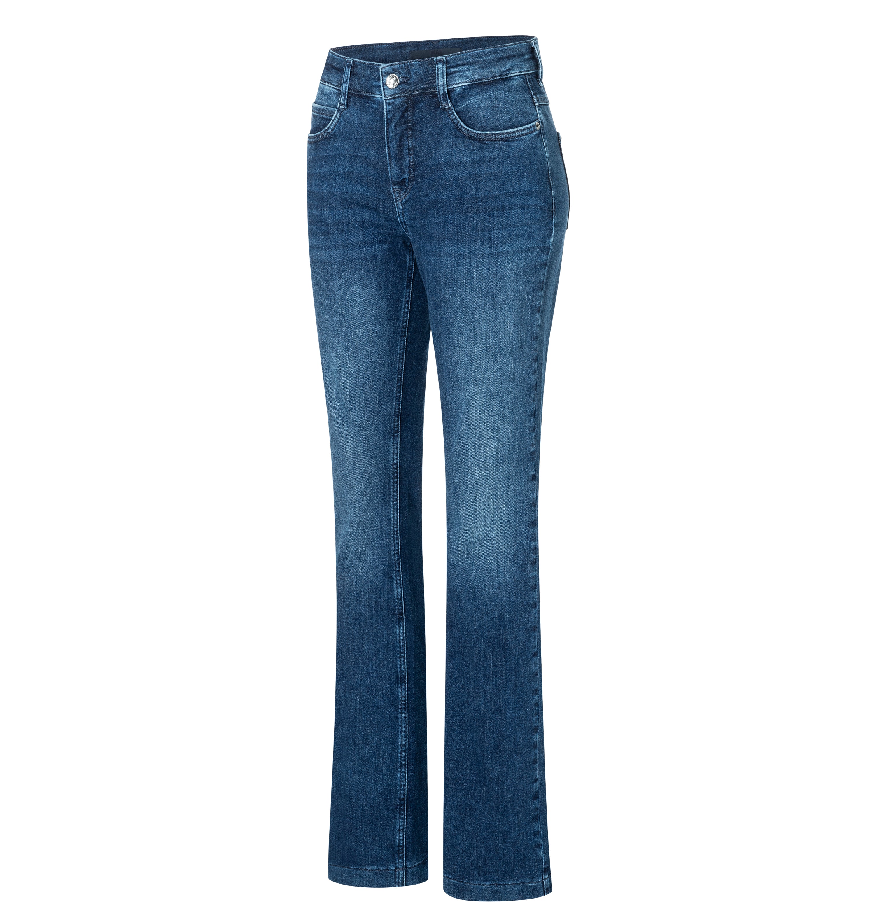 Figure-shaping boot cut jeans with an authentic look. | BOOT | chic indigo used | Oblique view of bust