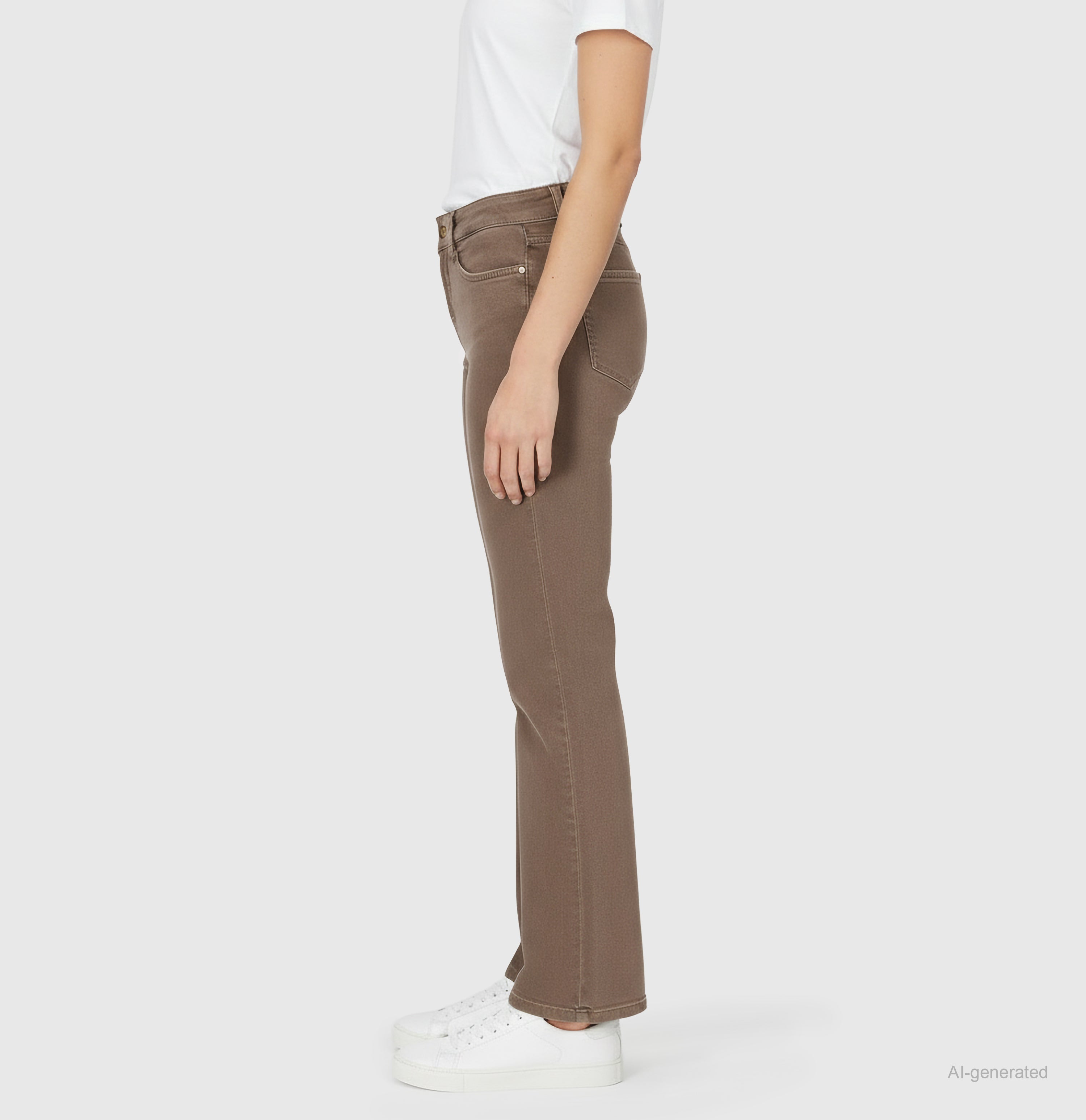Flared jeans made of comfortable colour denim. | LAURA | light tree bark | Side view of model