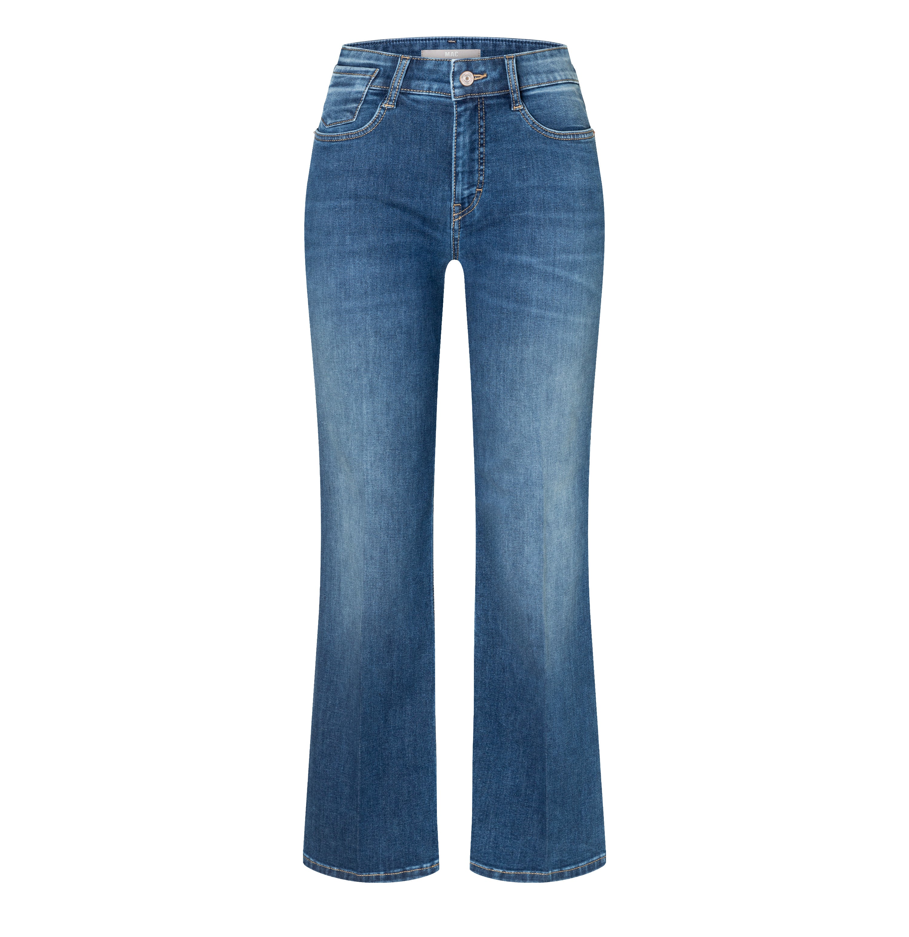 Flared jeans made of comfort stretch denim. | LAURA | mid blue use washed | Front view of bust