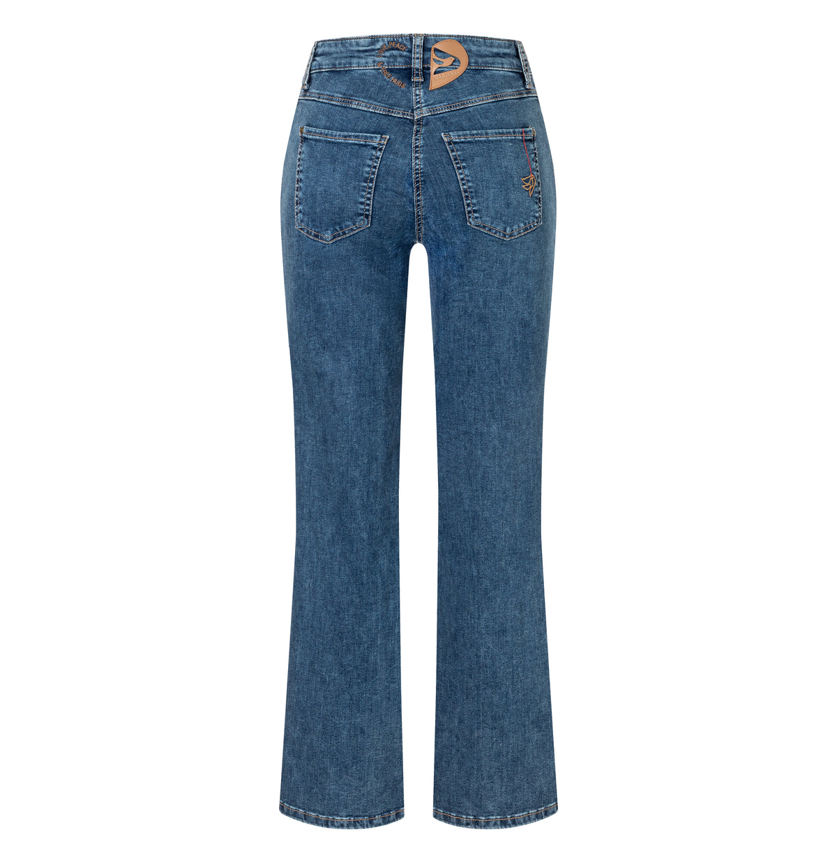 Flared jeans with modern details. | LAURA PEACE | authentic tinted wash | Back view of bust