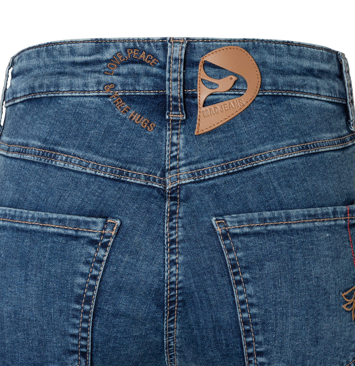 Flared jeans with modern details. | LAURA PEACE | authentic tinted wash | Side view of bust