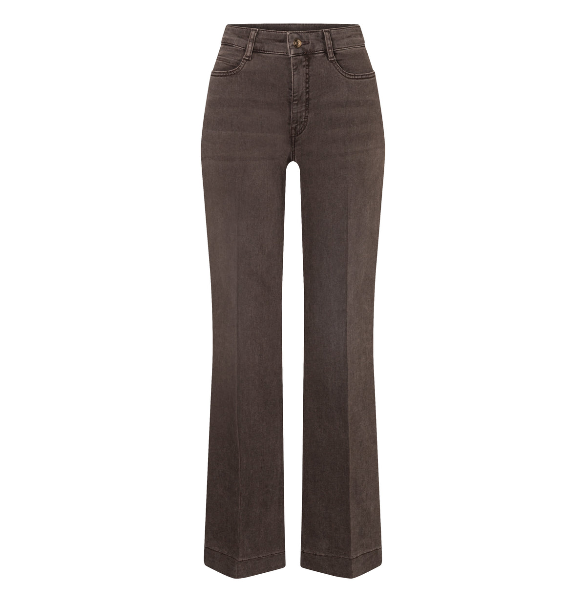 Wide jeans with fine creases. | WIDE | brown stone wash | Front view of bust