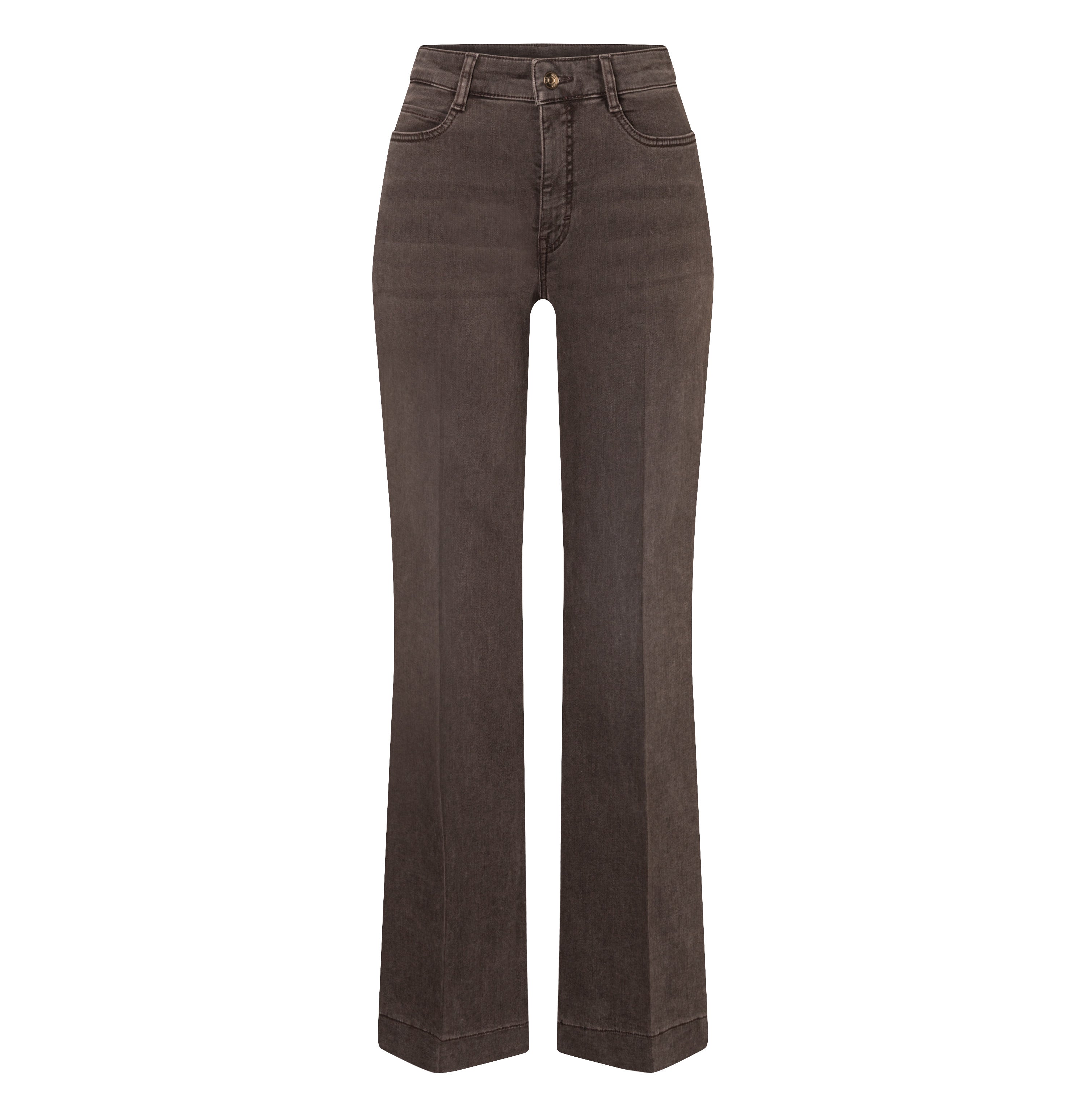 Wide jeans with fine creases. | WIDE | brown stone wash | Front view of bust