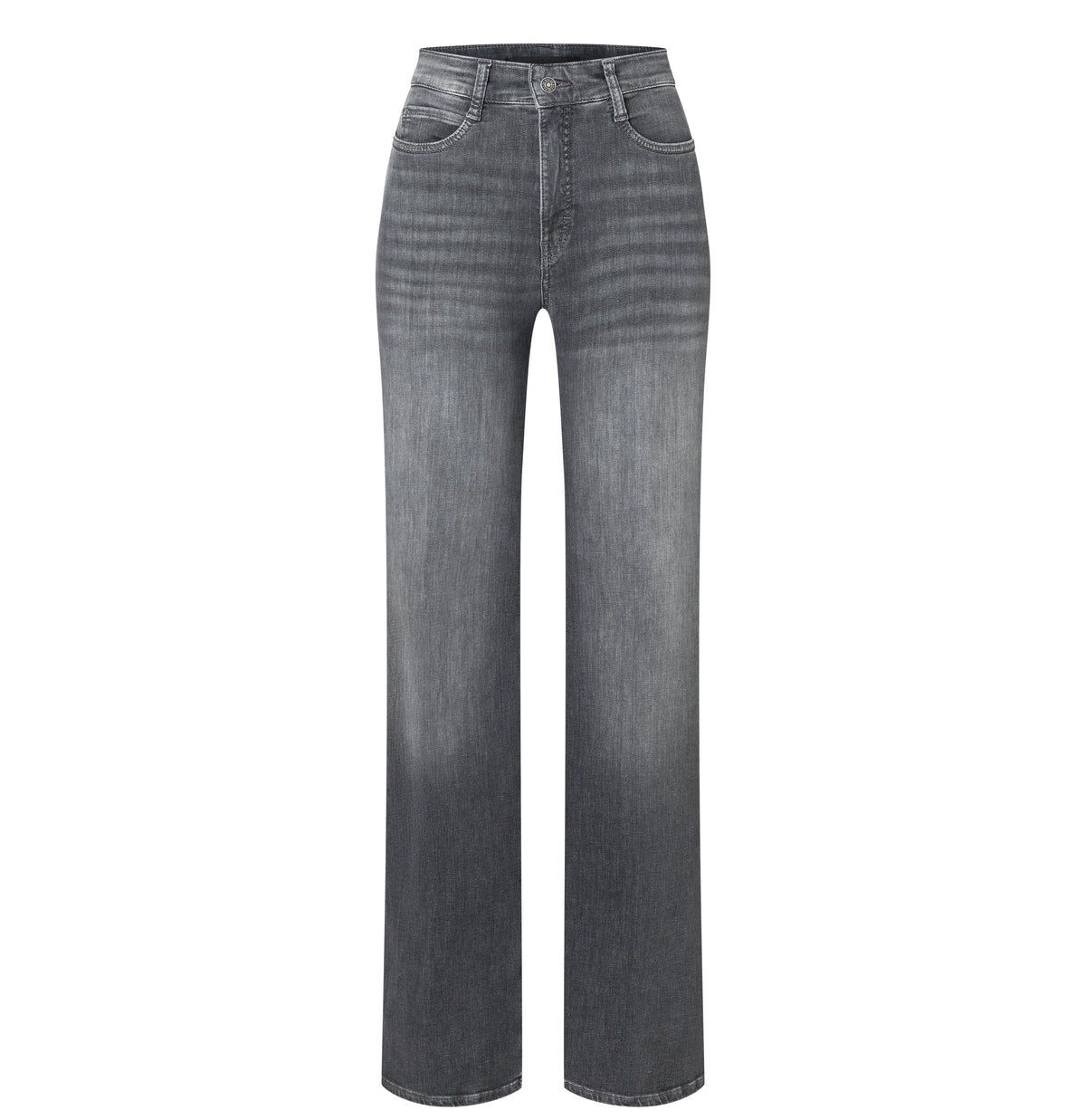 Wide jeans with fine creases. | WIDE | grey heavy used wash | Front view of bust